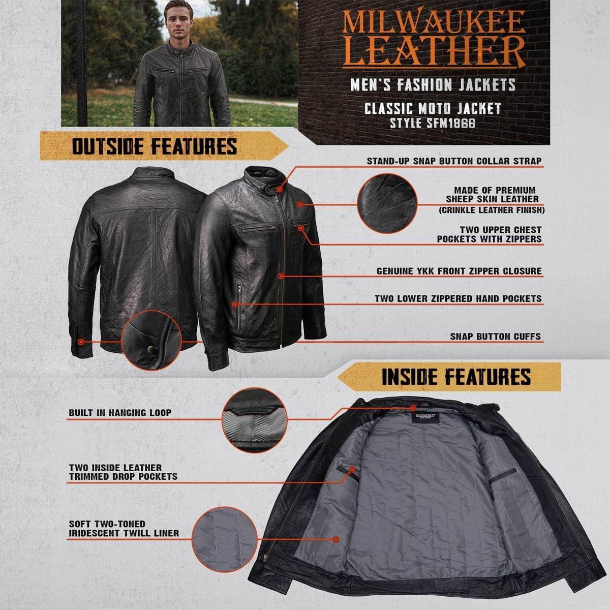 Chaqueta de moto Milwaukee Leather SFM1866 negra de cuero