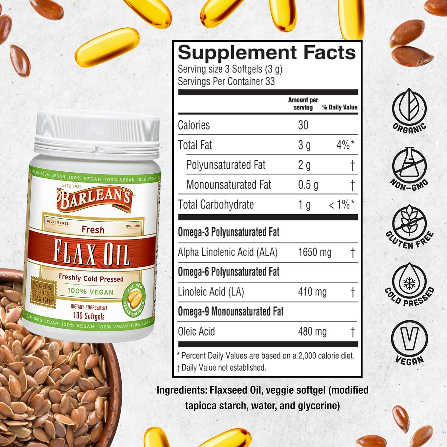 Suplemento de Aceite de Linaza Omega 3 Barlean's 100 Geles