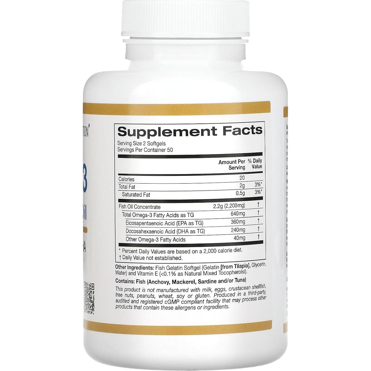 Suplemento Omega-3 Aceite de Pescado California Gold 100 Gelatinas