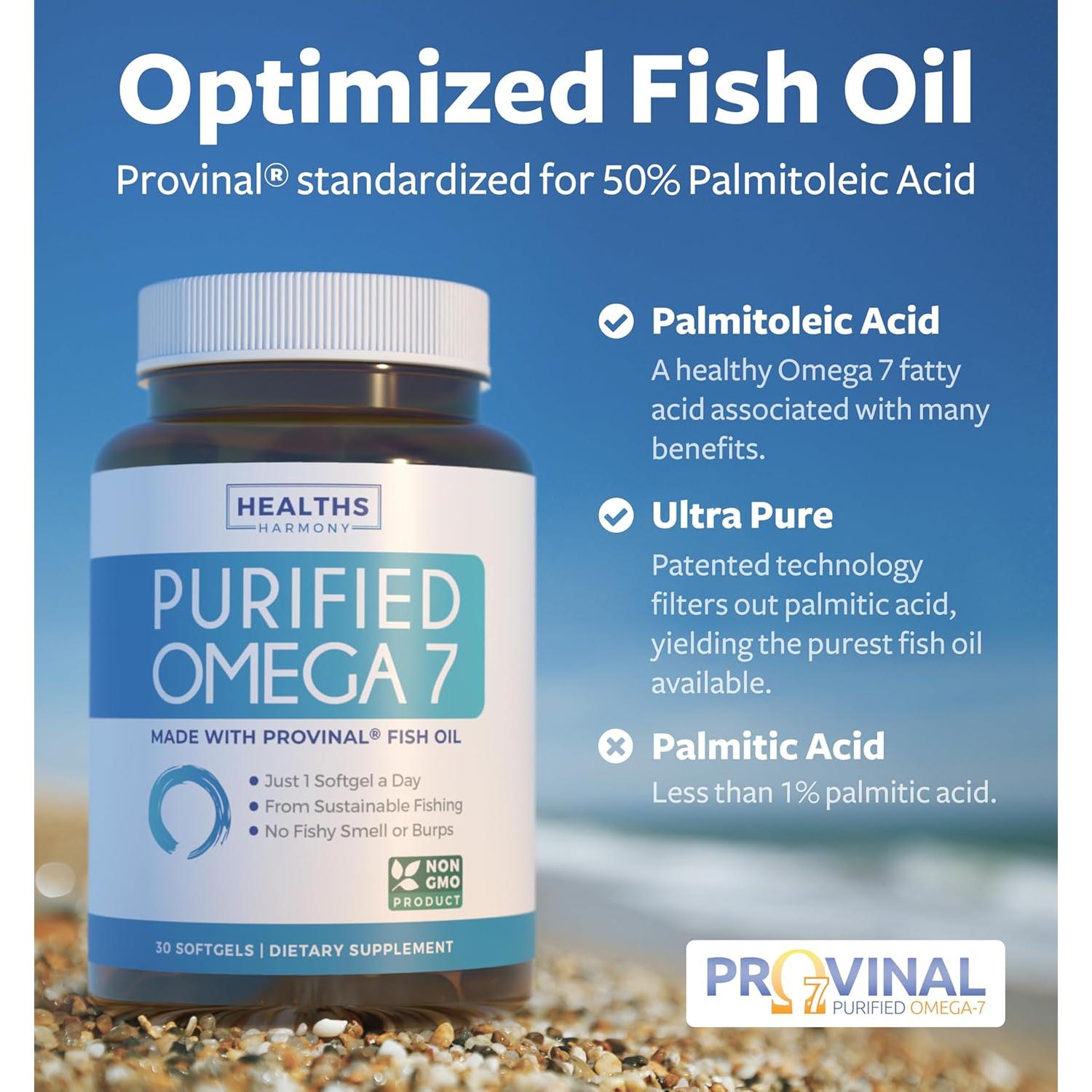 Suplemento Omega 7 Healths Harmony - 30 Cápsulas de Aceite de Pescado