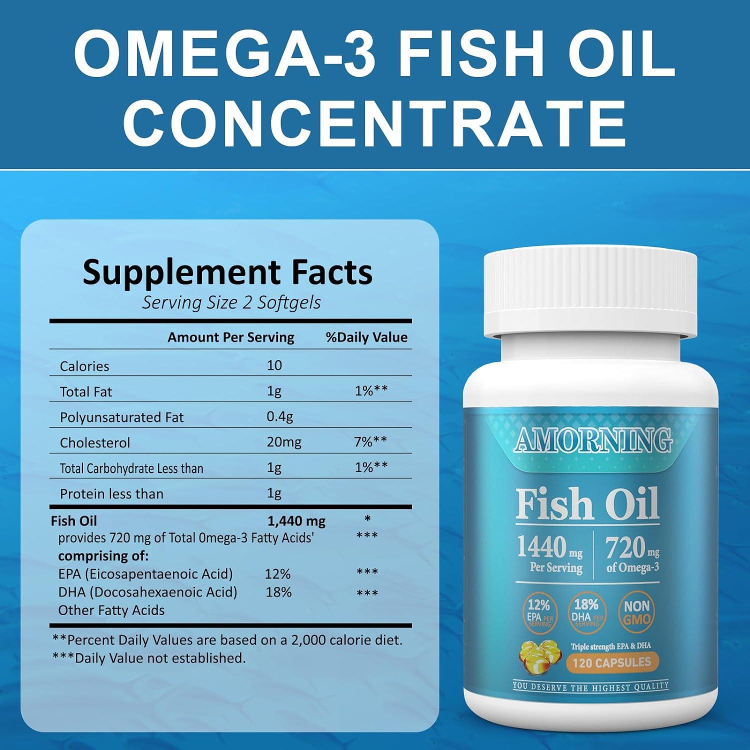 Suplemento Omega 3 Aceite de Pescado AMORNING 120 Cápsulas