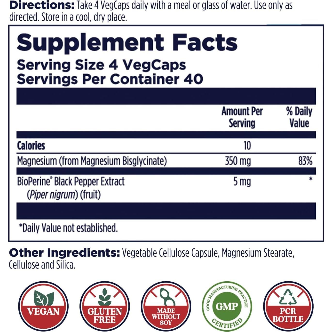 Cápsulas de Magnesio Glicinato KAL 160 Conteo - Alta Absorción