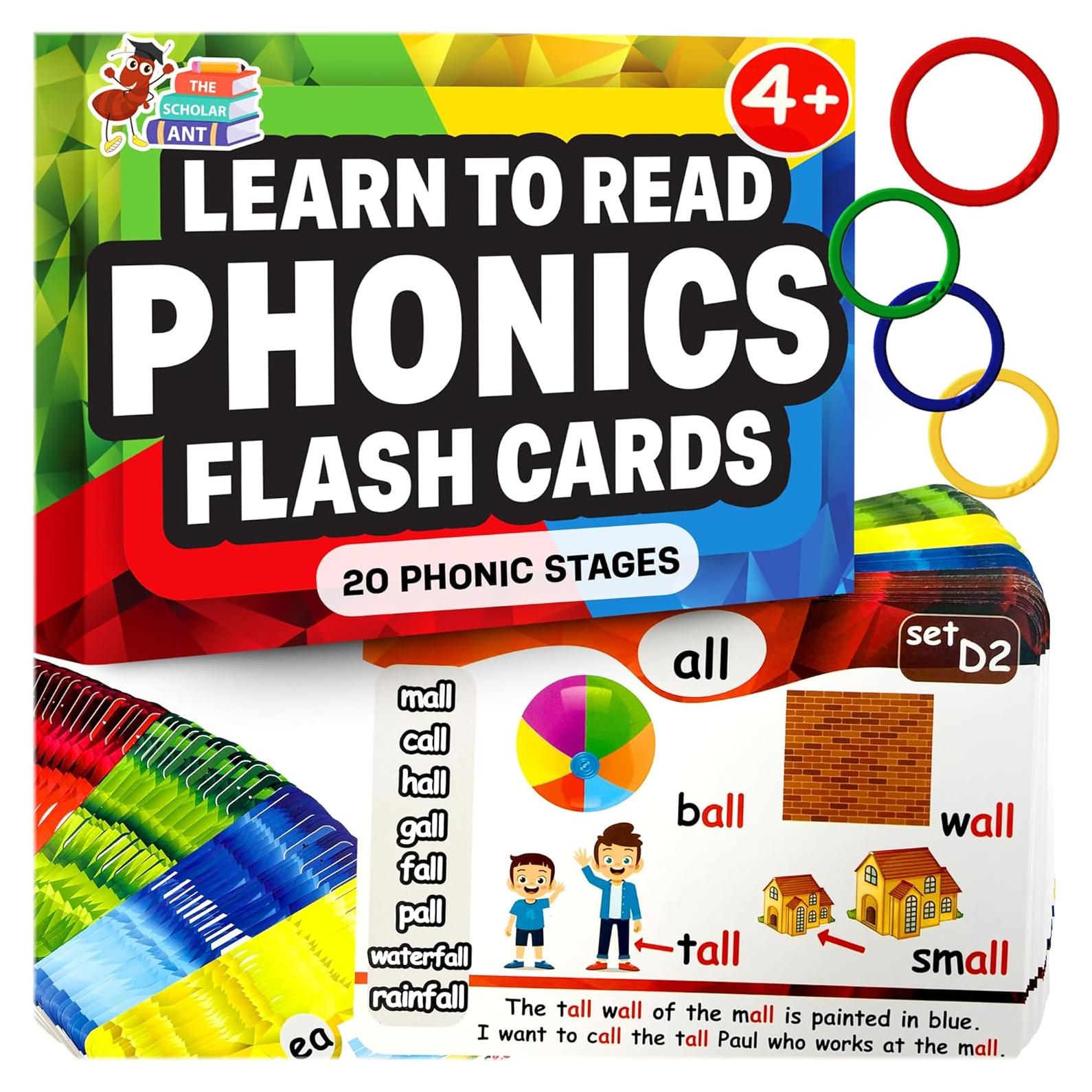 Tarjetas de Flash Fonéticas LA HORMIGA ERUDITA - 64 Piezas para Niños 4-10 Años