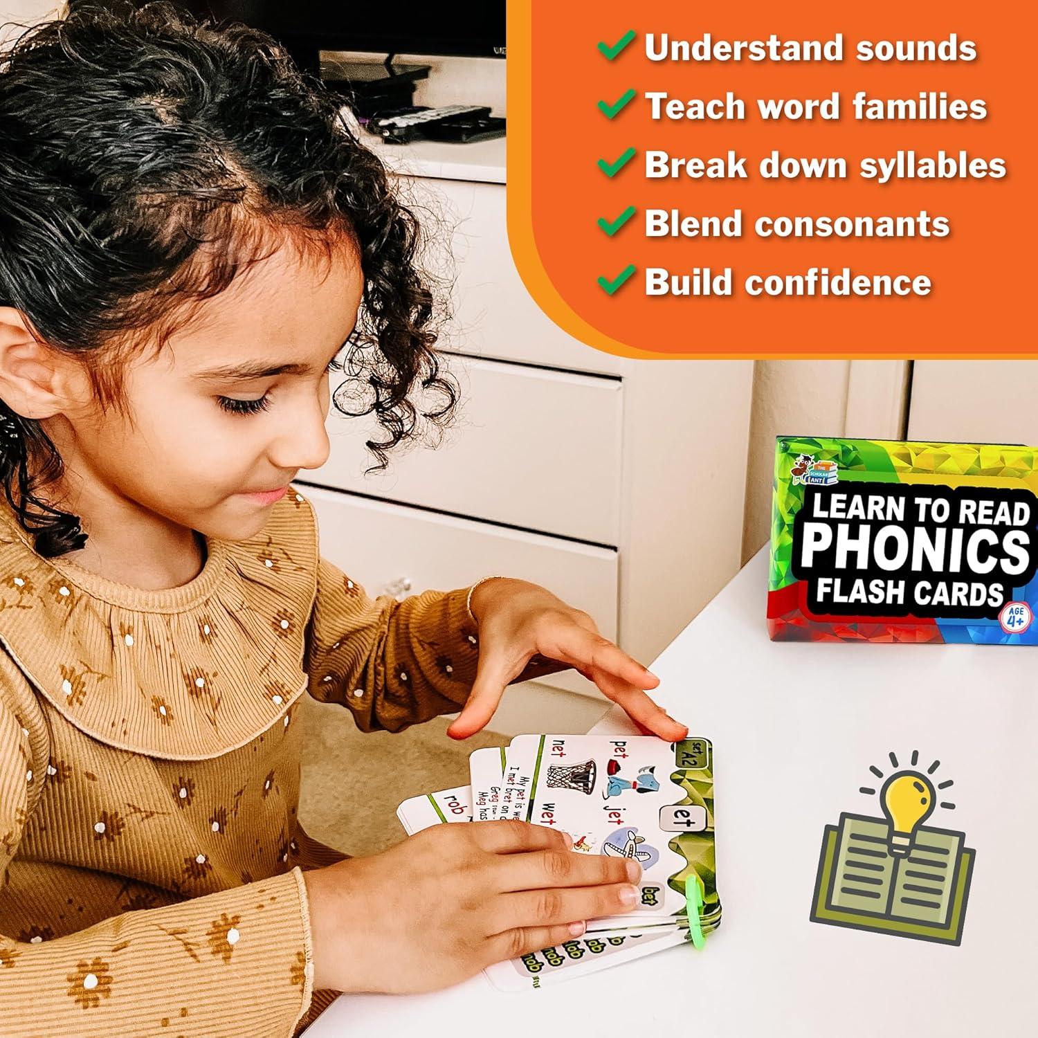 Tarjetas de Flash Fonéticas LA HORMIGA ERUDITA - 64 Piezas para Niños 4-10 Años