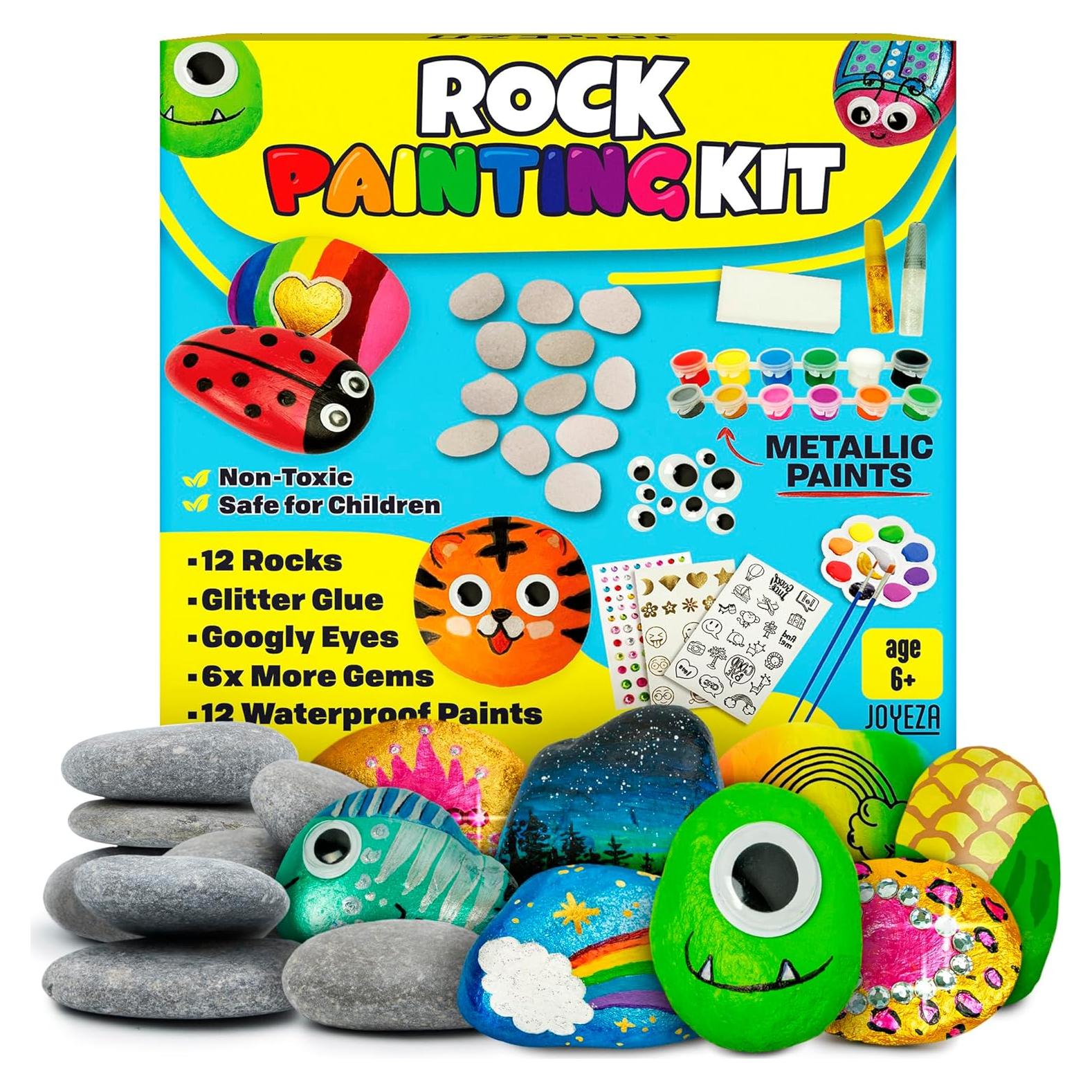Kit de Pintura de Rocas JOYEZA - 12 Rocas y Pinturas Impermeables