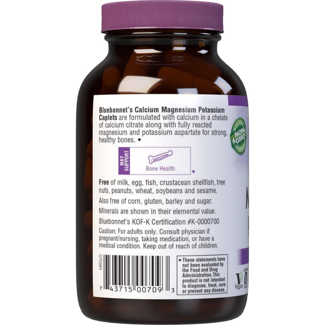 Suplemento de Calcio Magnesio Potasio Bluebonnet 1000mg 90 Tabletas