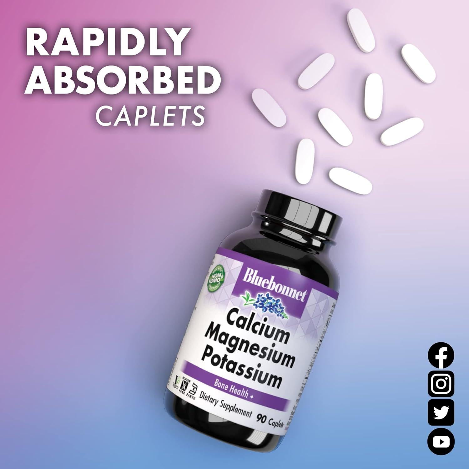 Suplemento de Calcio Magnesio Potasio Bluebonnet 1000mg 90 Tabletas