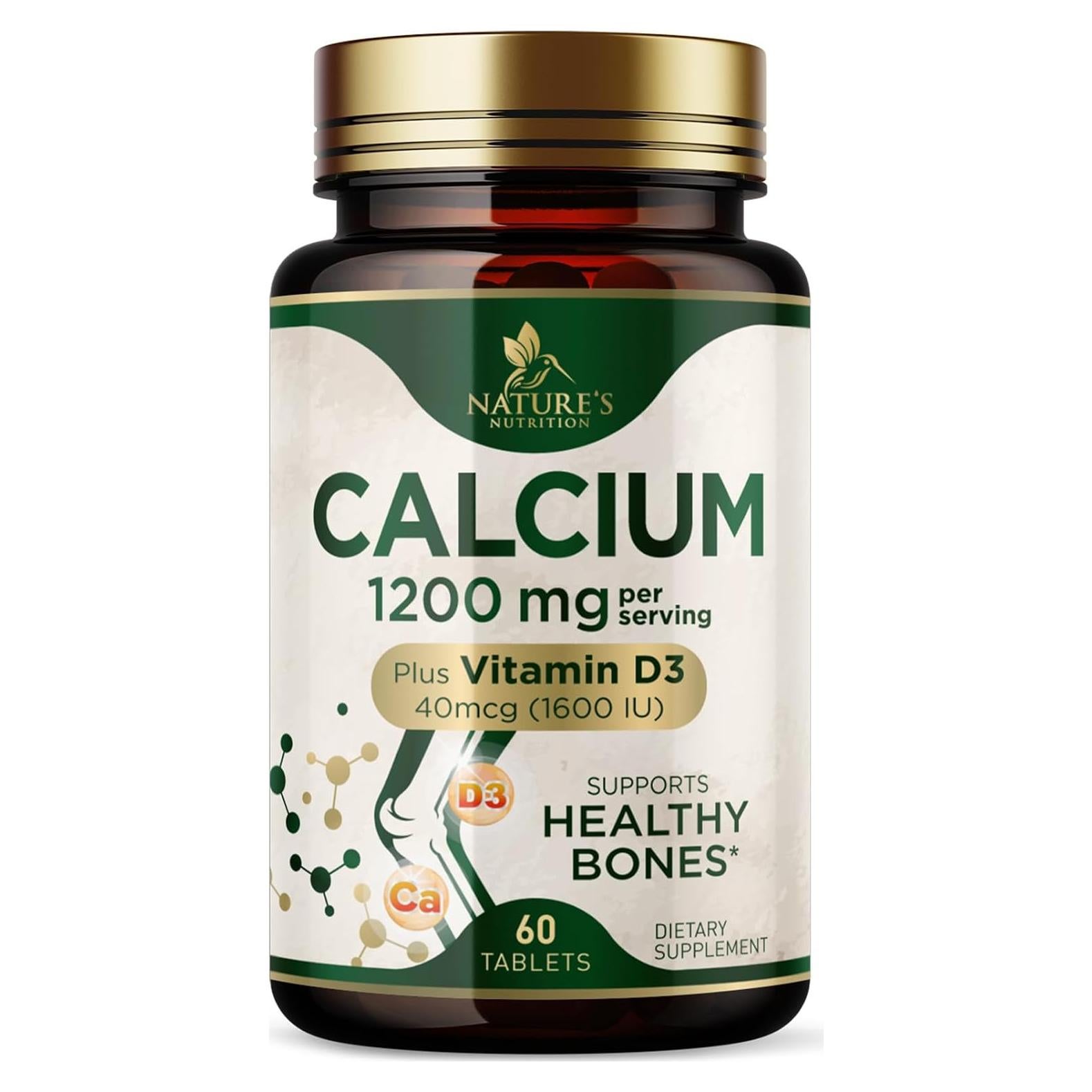 Calcio 1200 mg con Vitamina D3 - Suplemento Salud Ósea 60 Tabletas