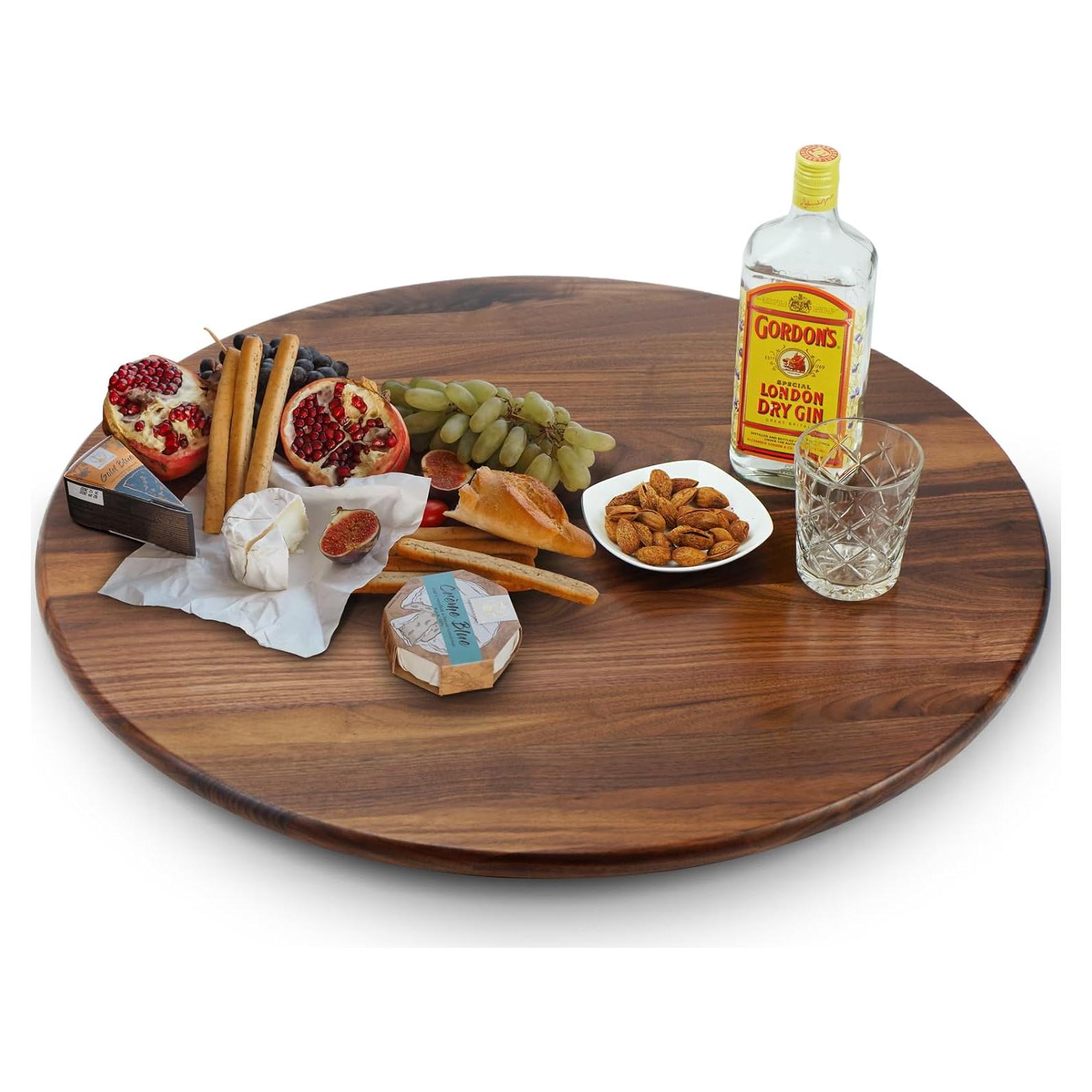 27 Inches Black Walnut Wood Lazy Susan Organizer, Solid Wooden Round Turntable, Rotating Tray for Table Top/Counter Top