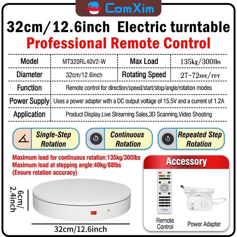 Plato Giratorio Eléctrico ComXim 32cm 300kg Control Remoto