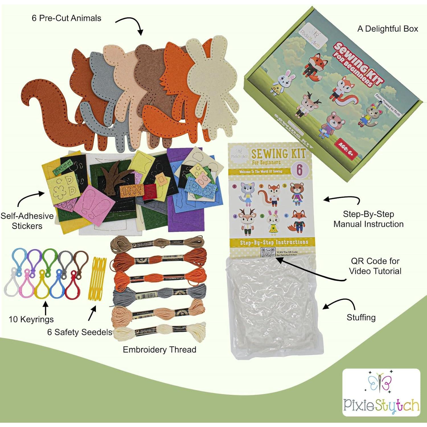 Kit de Costura para Niños Pixiestytch - 6 Proyectos de Animales