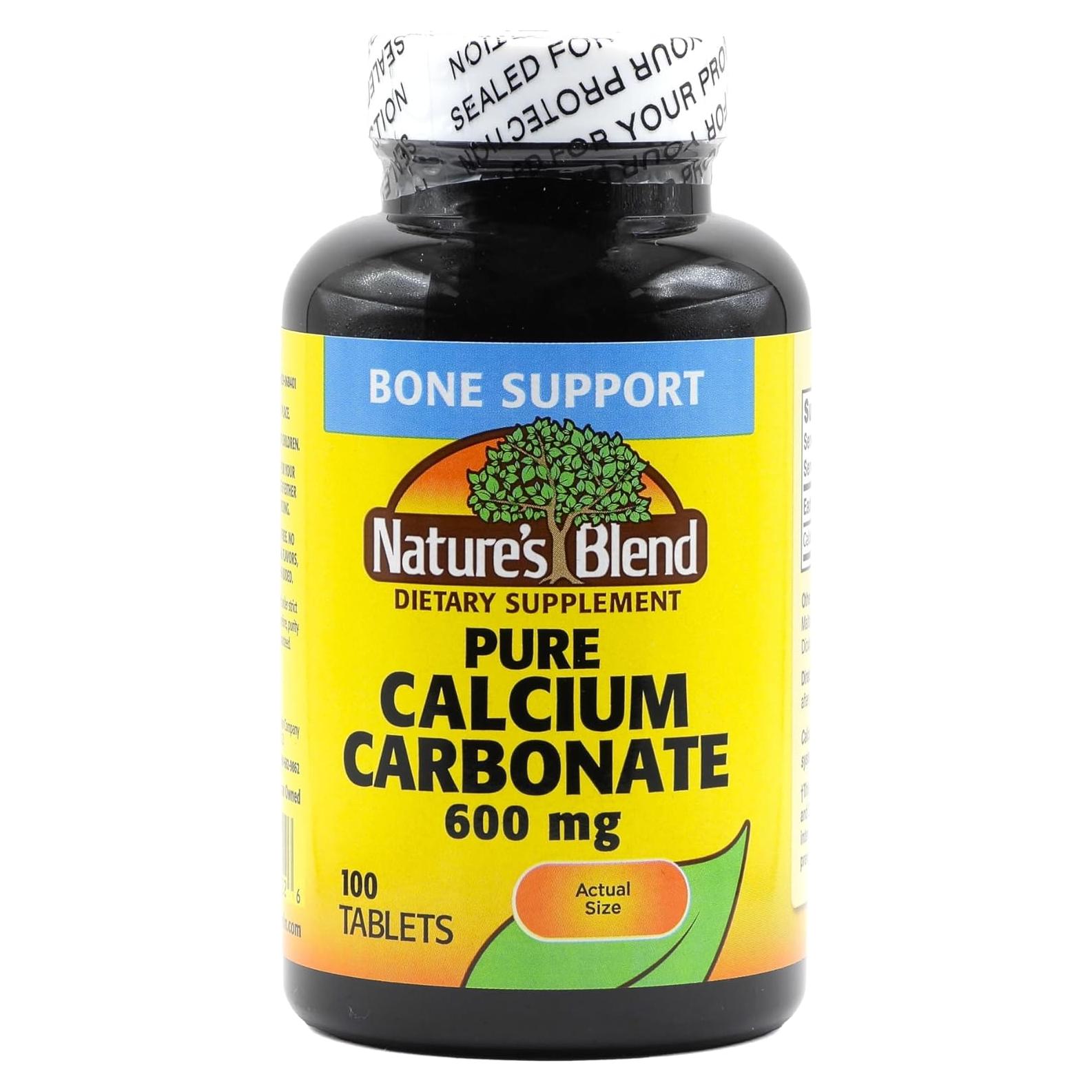 Carbonato de Calcio Puro Nature's Blend 600 mg 100 Tabletas