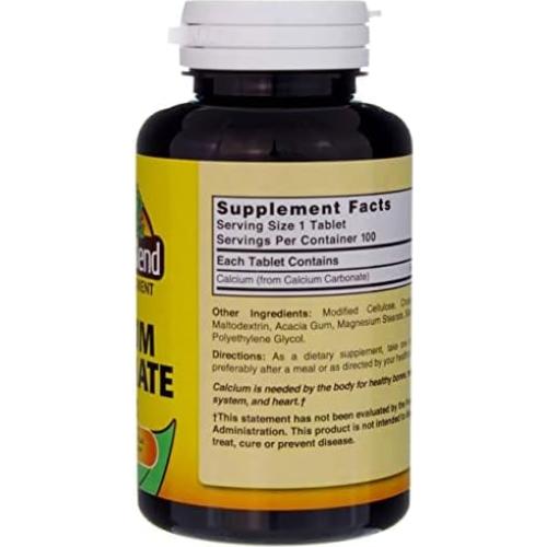 Carbonato de Calcio Puro Nature's Blend 600 mg 100 Tabletas