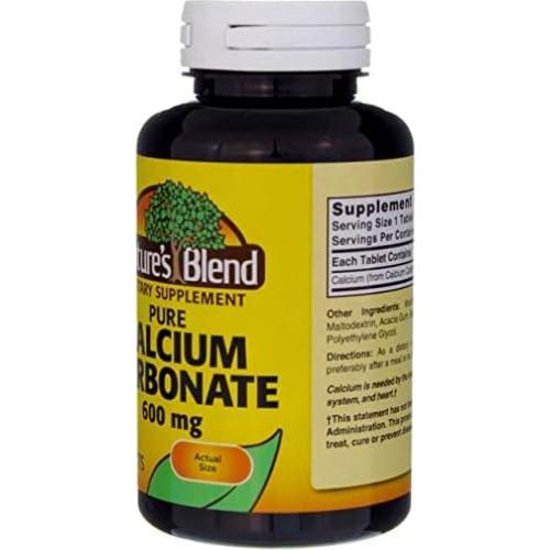 Carbonato de Calcio Puro Nature's Blend 600 mg 100 Tabletas