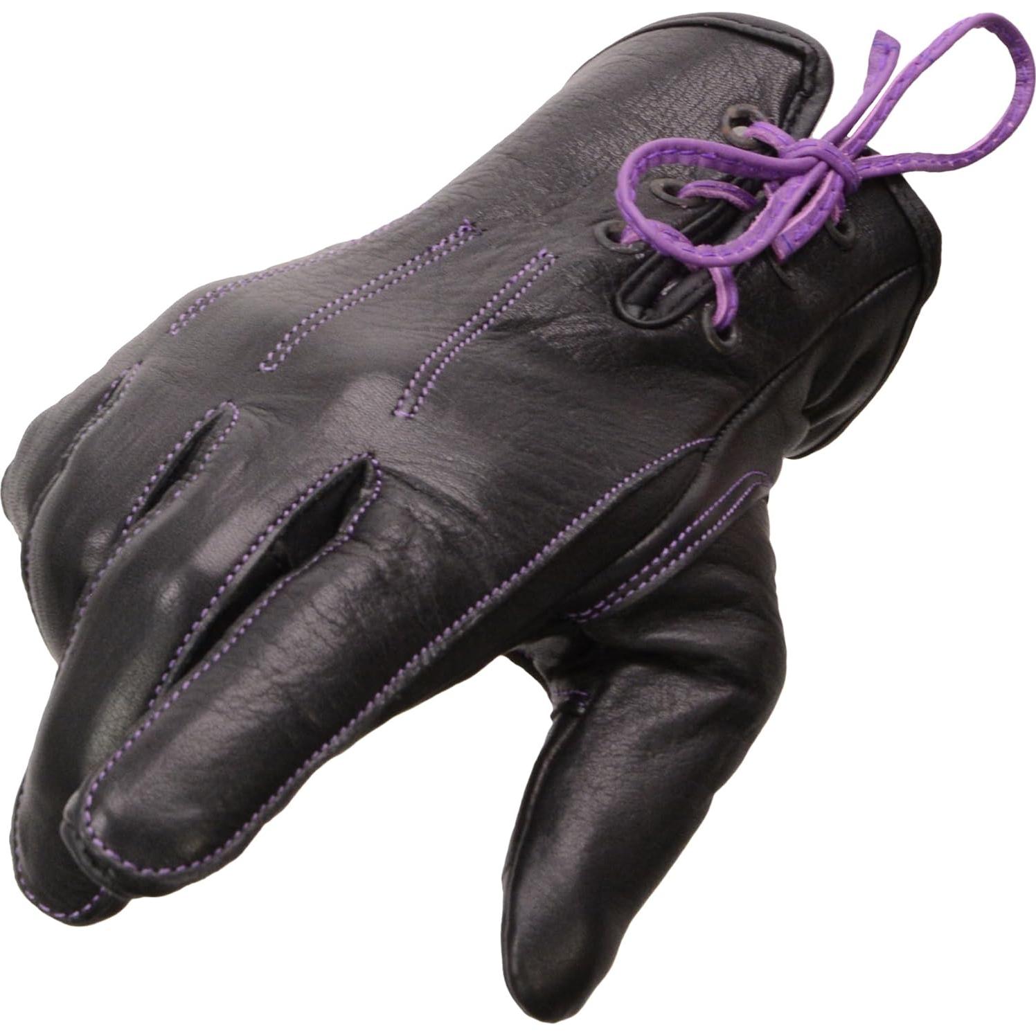 Milwaukee LeatherWomen's Black/Purple ’I - Touchscreen Compatible’ Purple Laced Wrist Motorcycle Hand Gloves W/Gel Palm MG7771