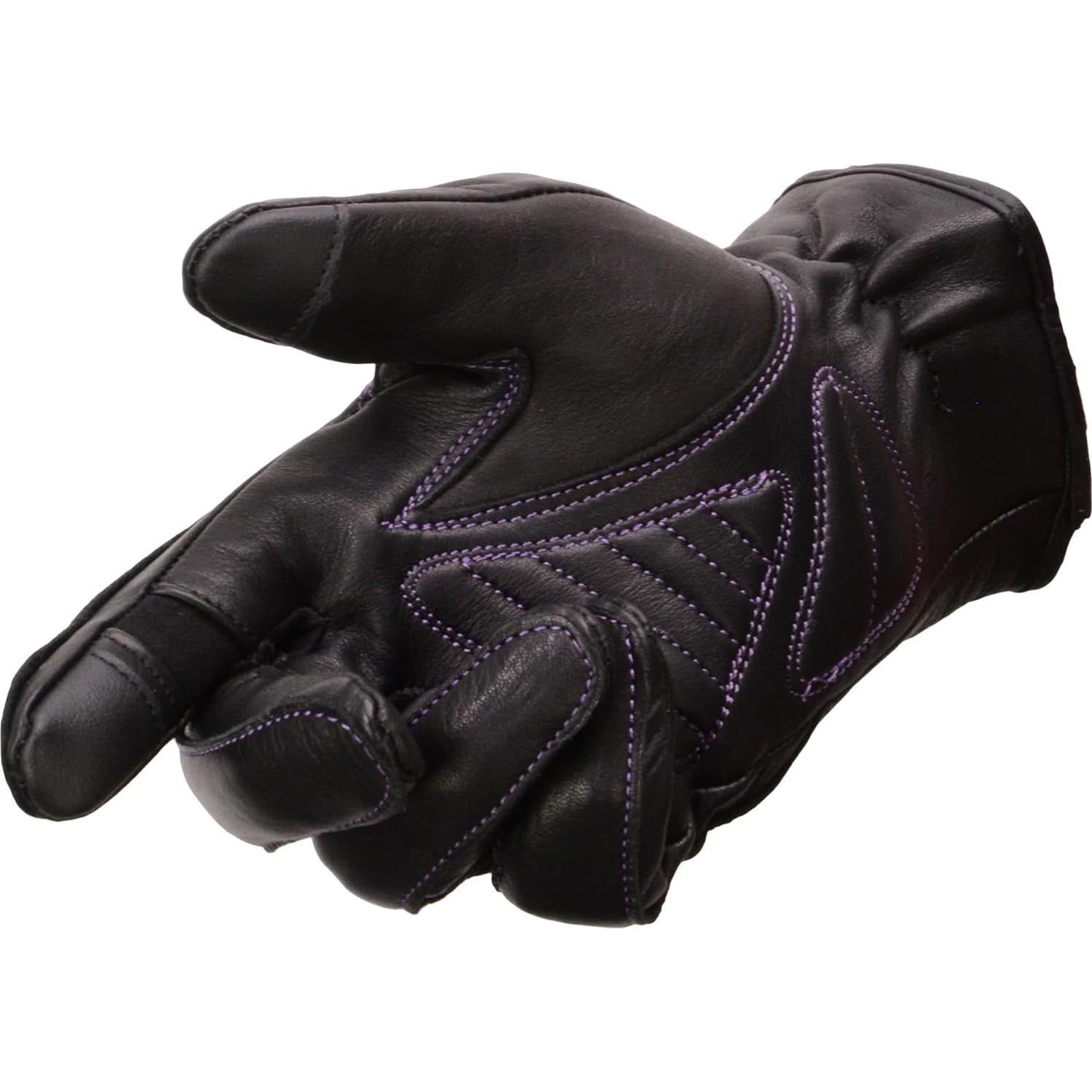 Milwaukee LeatherWomen's Black/Purple ’I - Touchscreen Compatible’ Purple Laced Wrist Motorcycle Hand Gloves W/Gel Palm MG7771