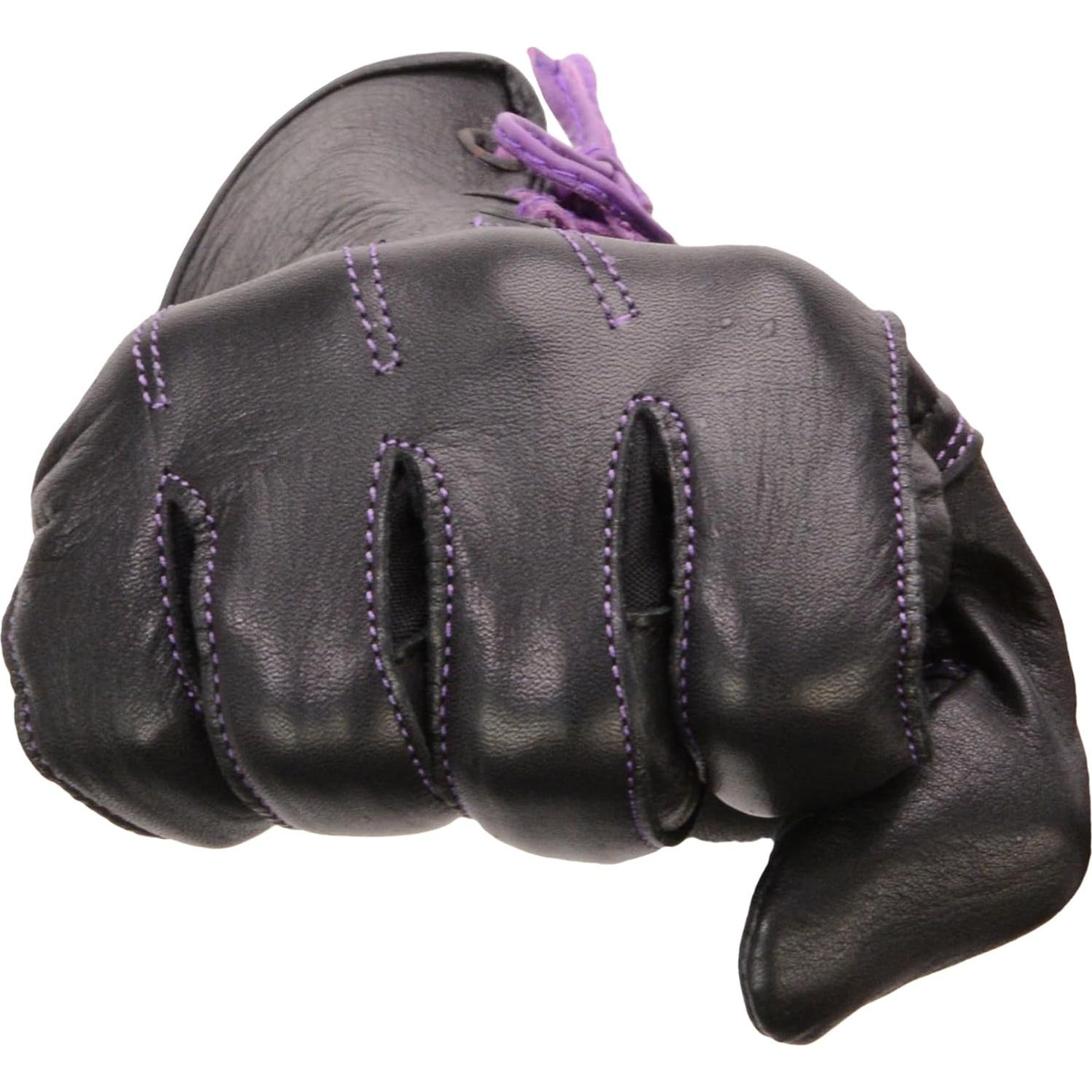 Milwaukee LeatherWomen's Black/Purple ’I - Touchscreen Compatible’ Purple Laced Wrist Motorcycle Hand Gloves W/Gel Palm MG7771