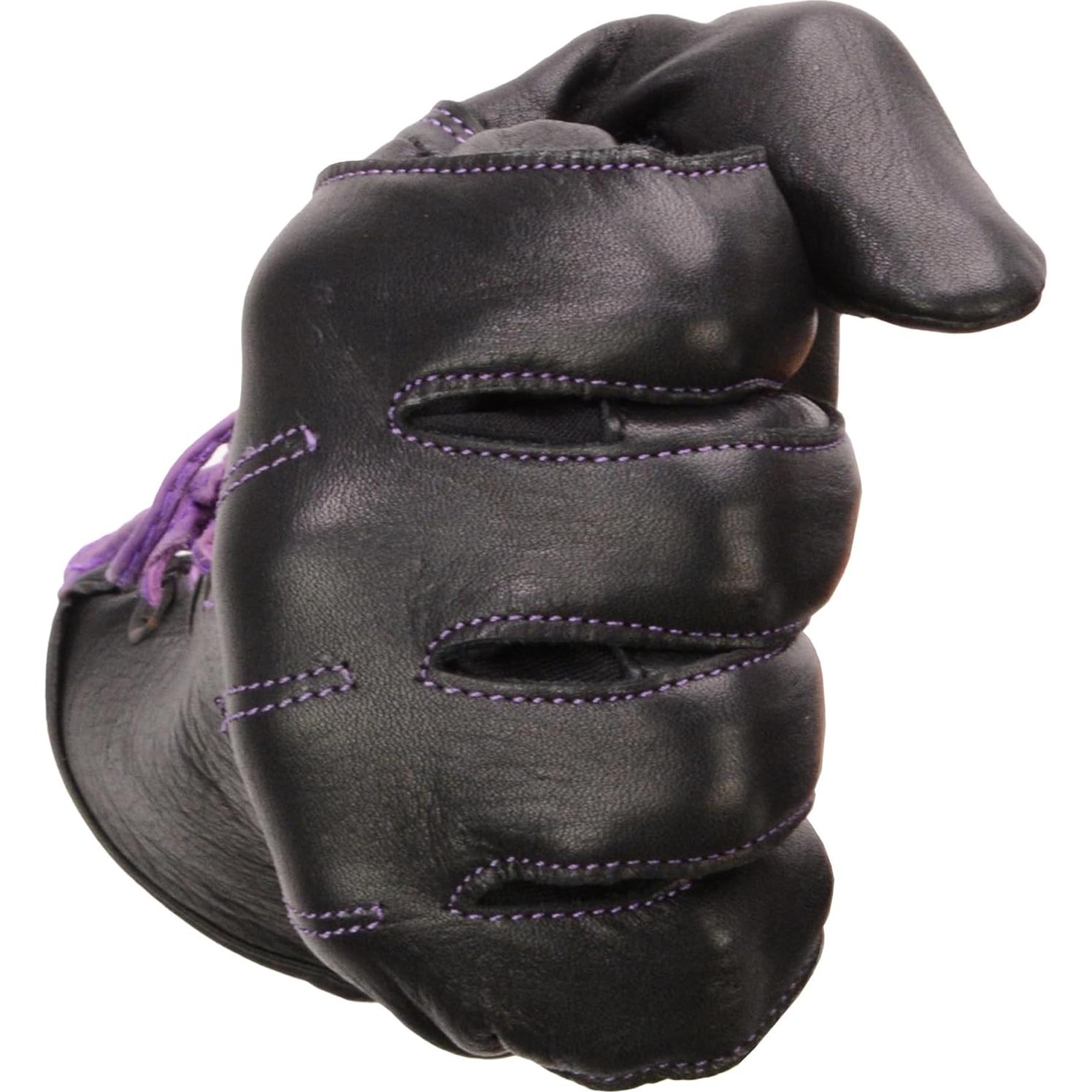 Milwaukee LeatherWomen's Black/Purple ’I - Touchscreen Compatible’ Purple Laced Wrist Motorcycle Hand Gloves W/Gel Palm MG7771