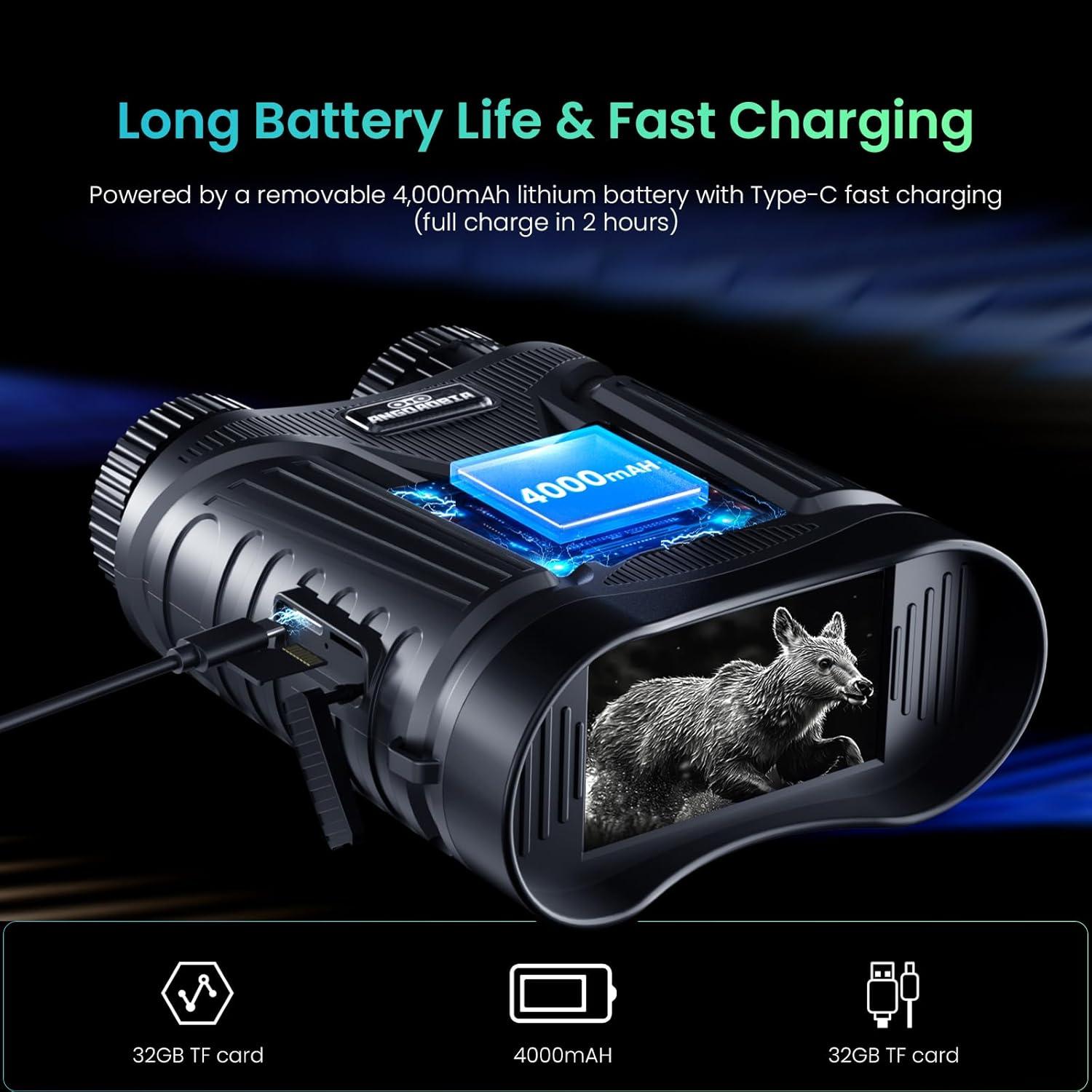 Gafas de Visión Nocturna 4K ANGDAOBIA con Zoom 8X y Pantalla HD