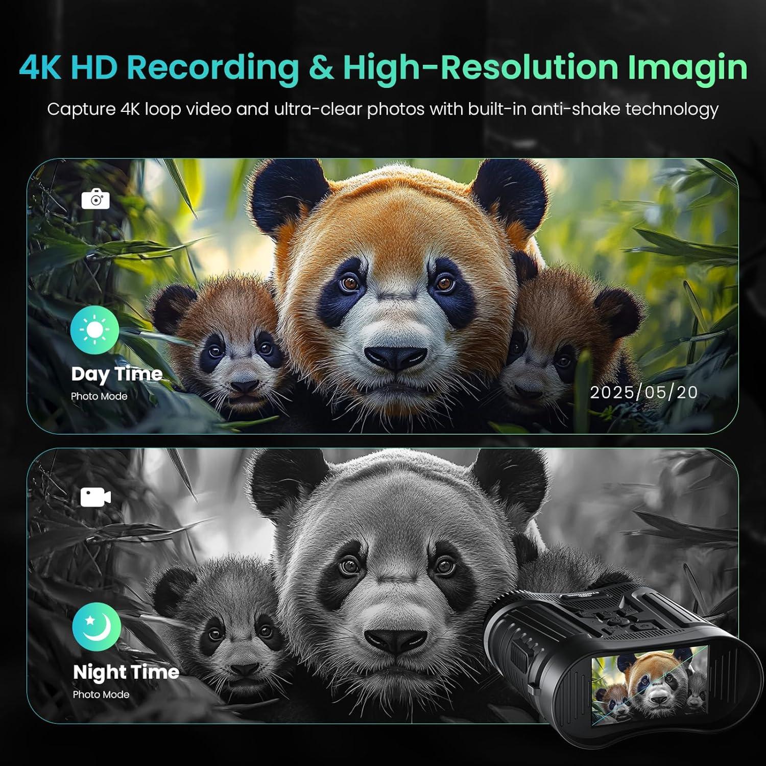 Gafas de Visión Nocturna 4K ANGDAOBIA con Zoom 8X y Pantalla HD