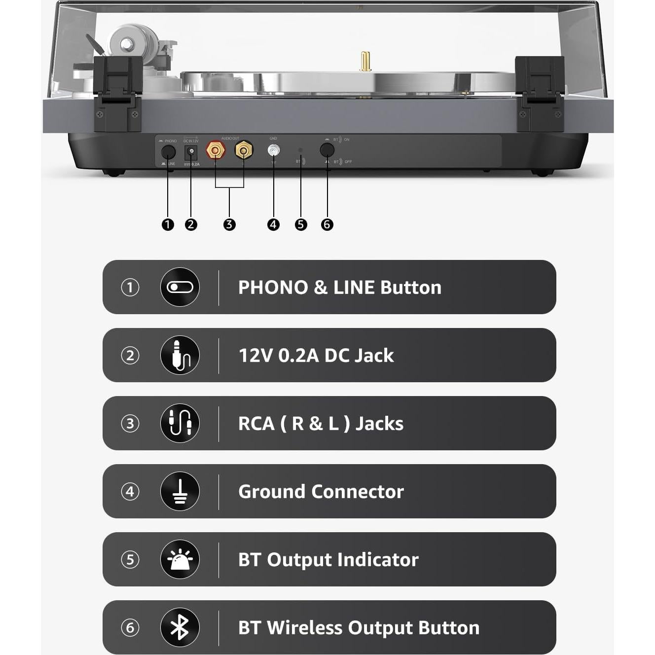 Tocadiscos Inalámbrico Retrolife HQ-KZ006 Brazo de Carbono