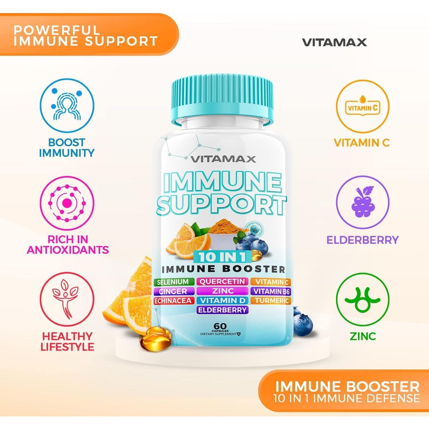 Suplemento Inmunológico Vitamax 60 Cápsulas - Vitamina C, D3, Zinc