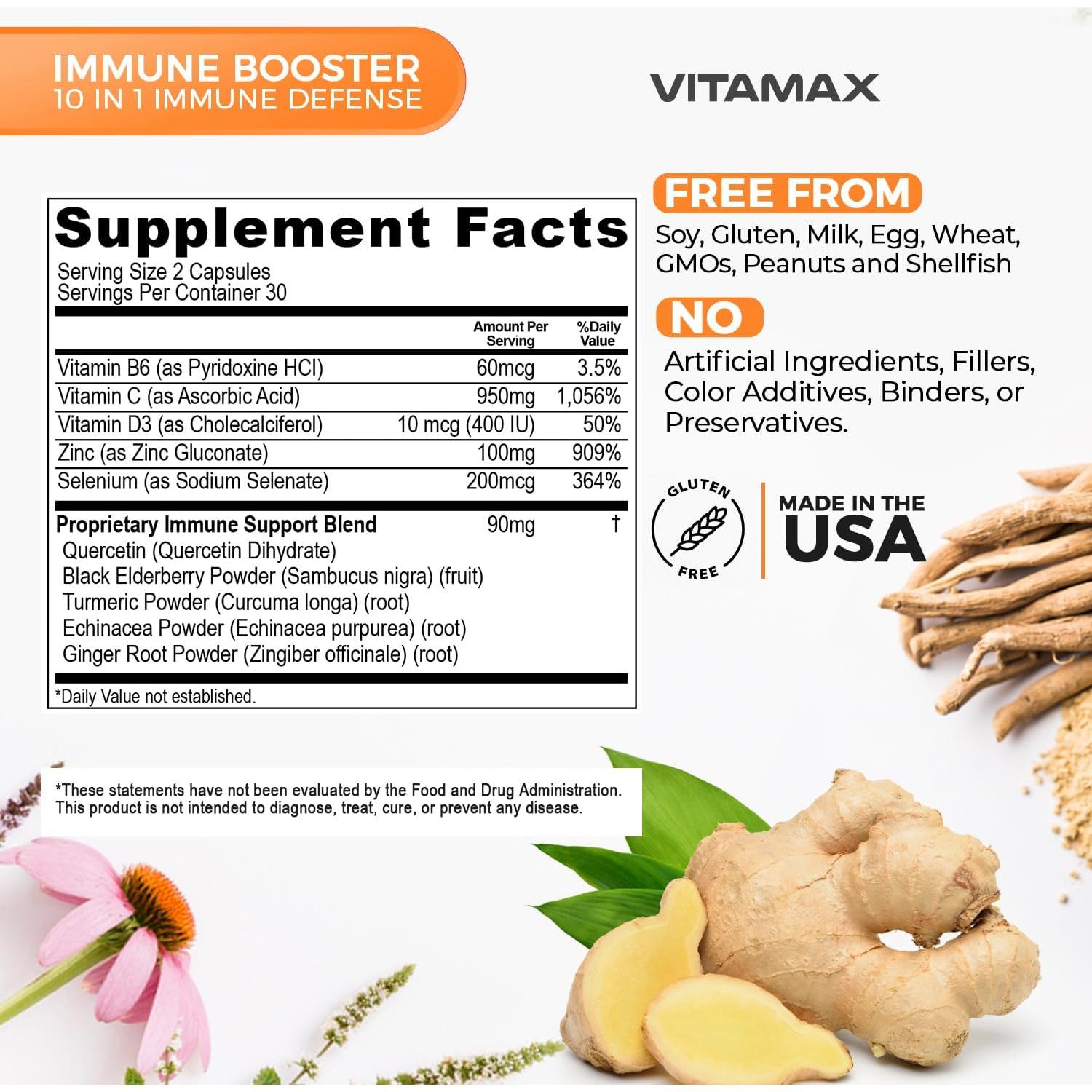 Suplemento Inmunológico Vitamax 60 Cápsulas - Vitamina C, D3, Zinc