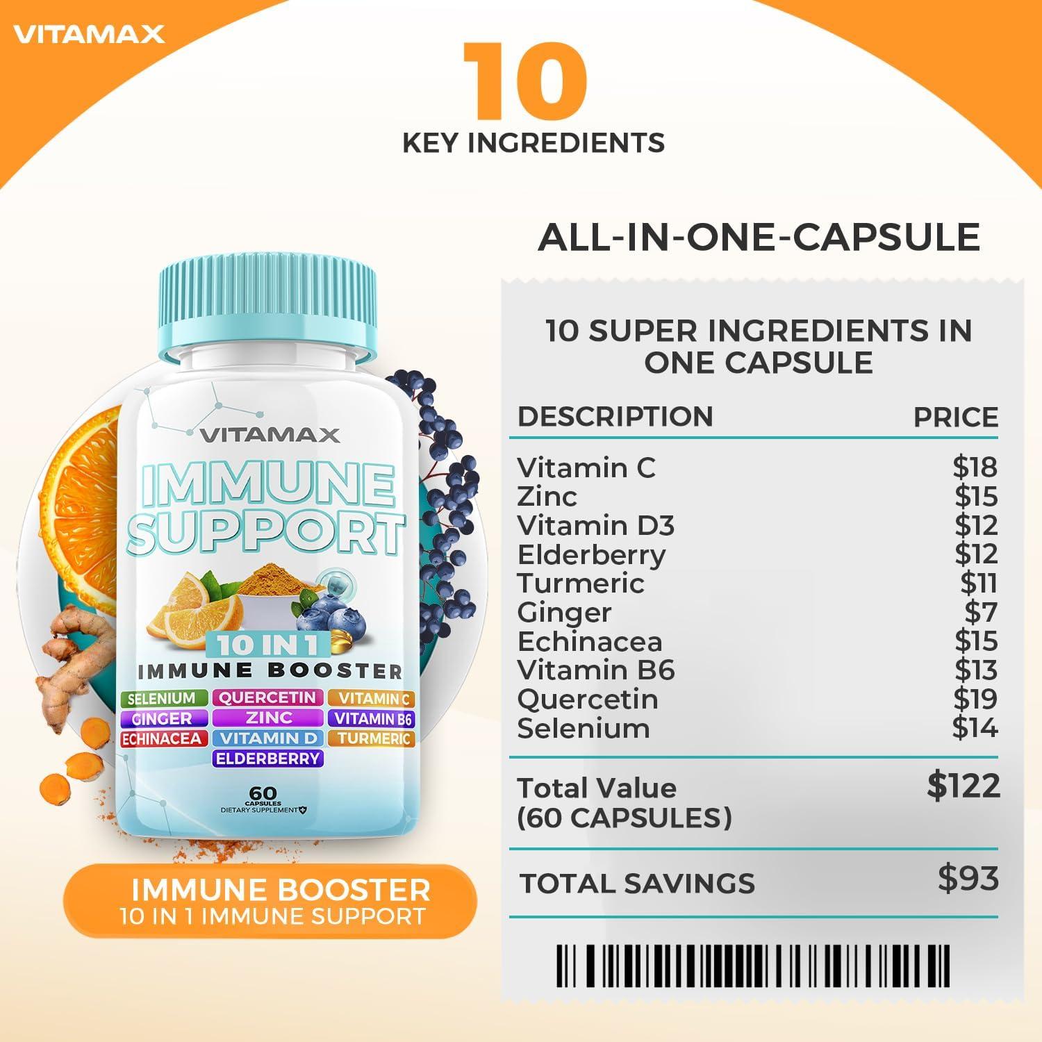 Suplemento Inmunológico Vitamax 60 Cápsulas - Vitamina C, D3, Zinc