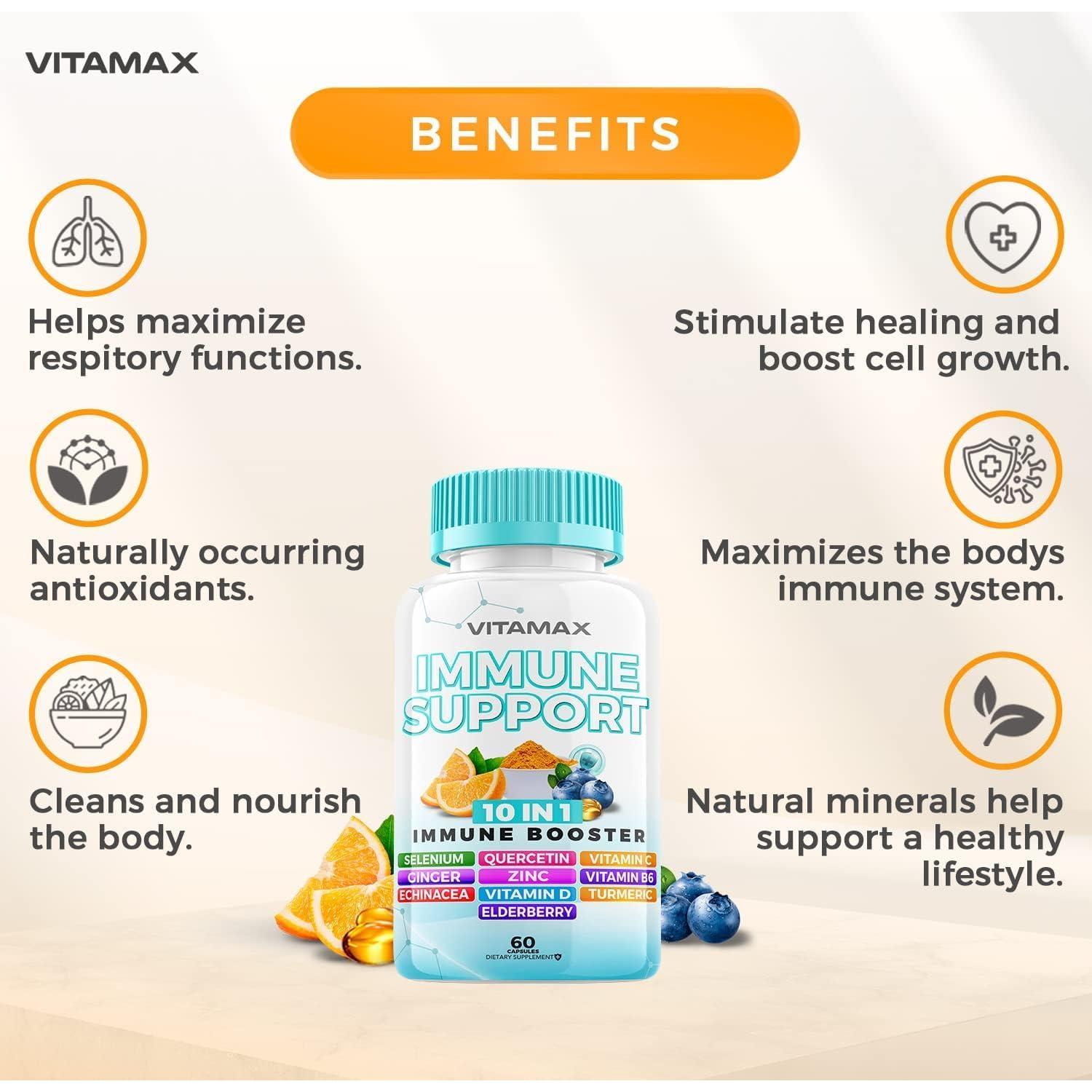 Suplemento Inmunológico Vitamax 60 Cápsulas - Vitamina C, D3, Zinc