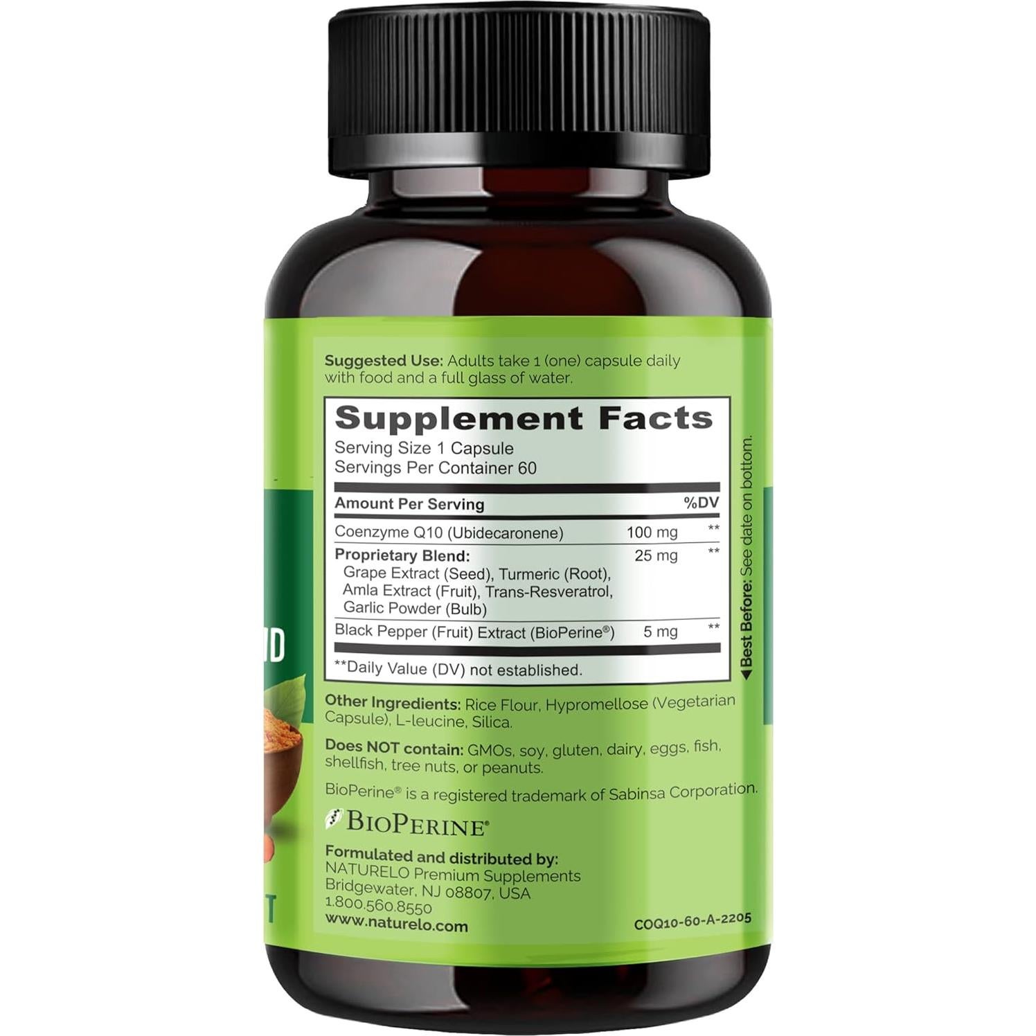 Suplemento CoQ10 NATURELO 60 Cápsulas Antioxidante Salud Corazón