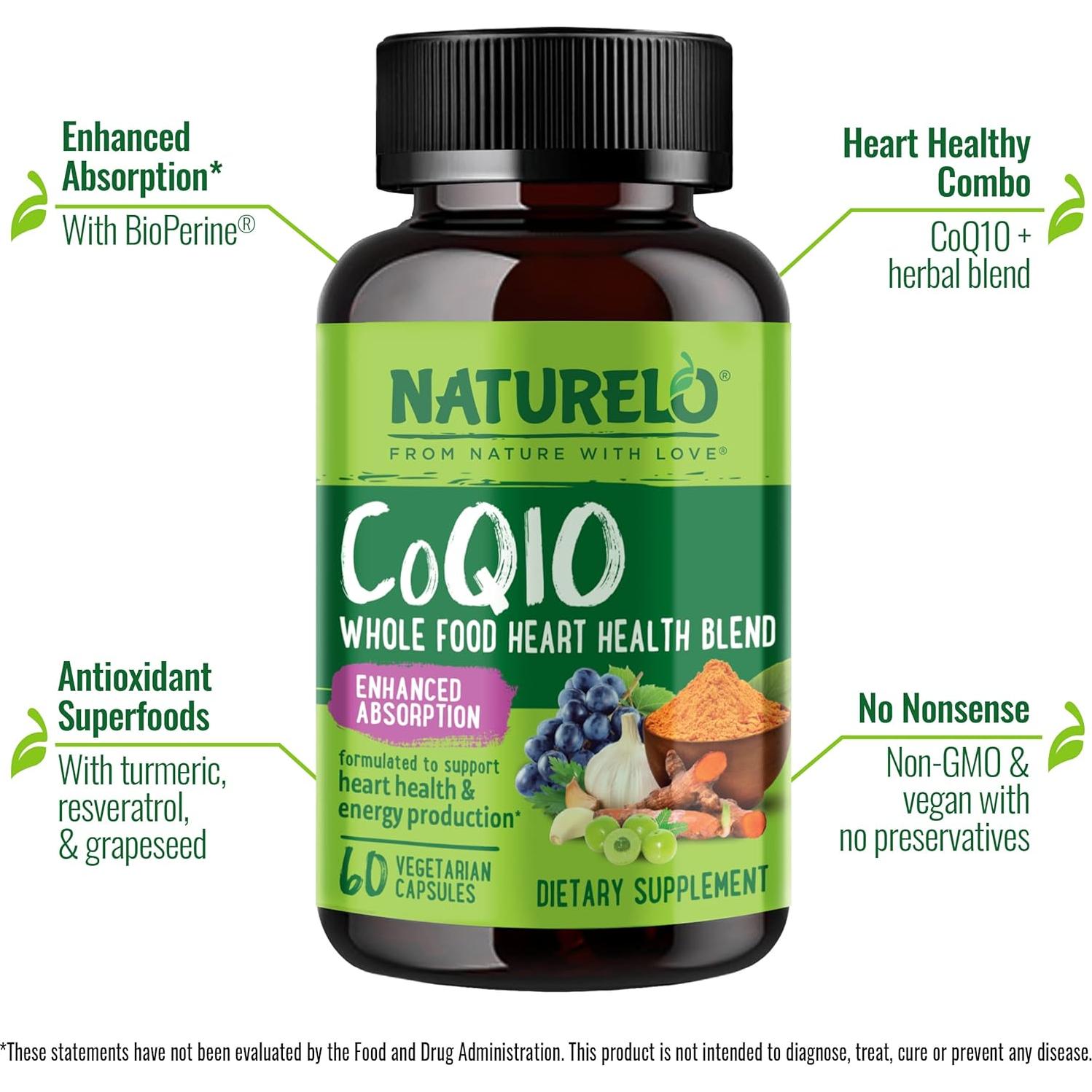 Suplemento CoQ10 NATURELO 60 Cápsulas Antioxidante Salud Corazón