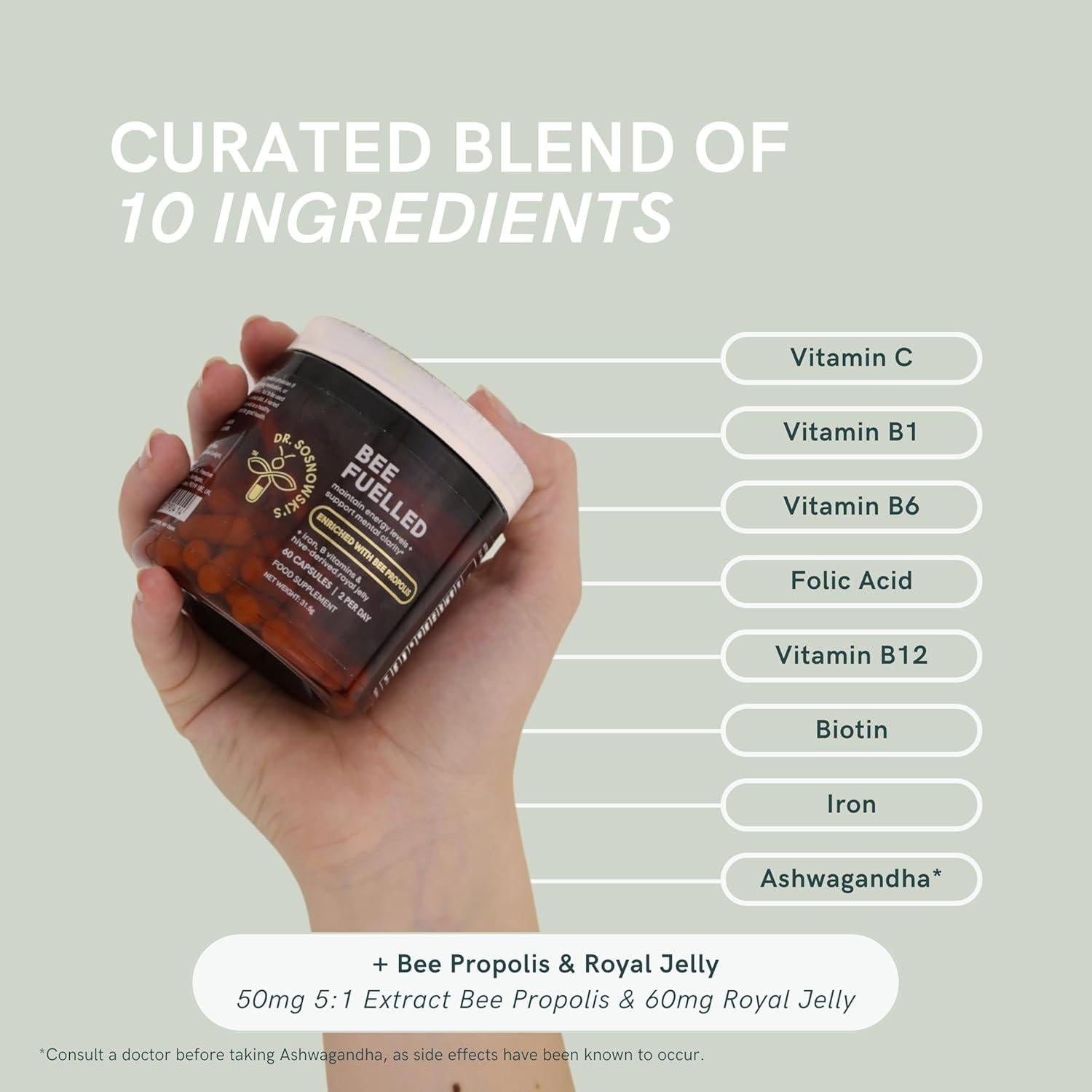 Cápsulas Vegetales Bee Fuelled Dr Sosnowski 60ct Energía B