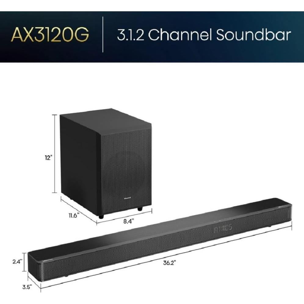 Barra de Sonido Hisense AX3120G 3.1.2Ch con Subwoofer Inalámbrico 360W
