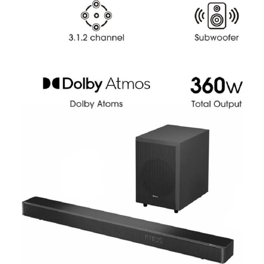 Barra de Sonido Hisense AX3120G 3.1.2Ch con Subwoofer Inalámbrico 360W