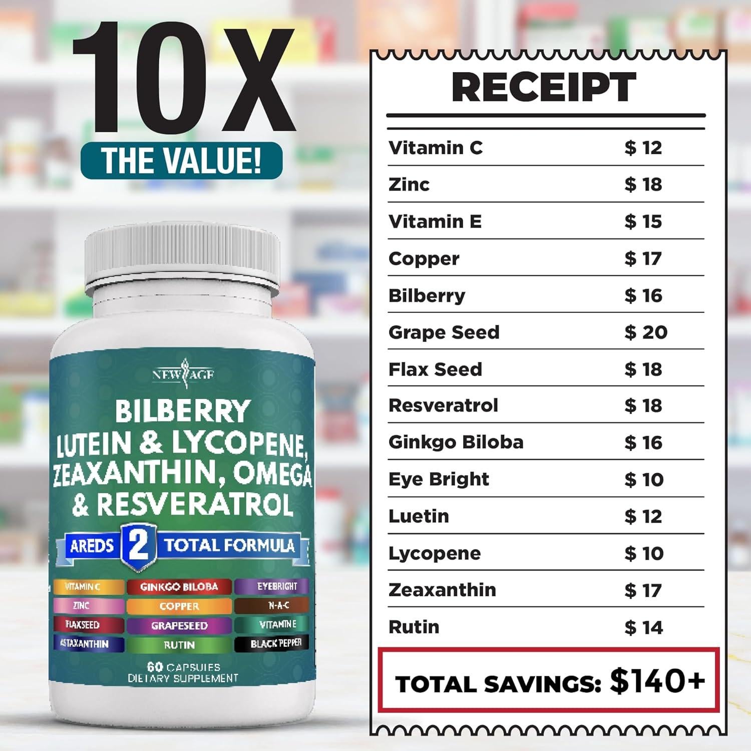 Vitaminas Oculares NEW AGE con Bilberry y Luteína - 60 Cápsulas