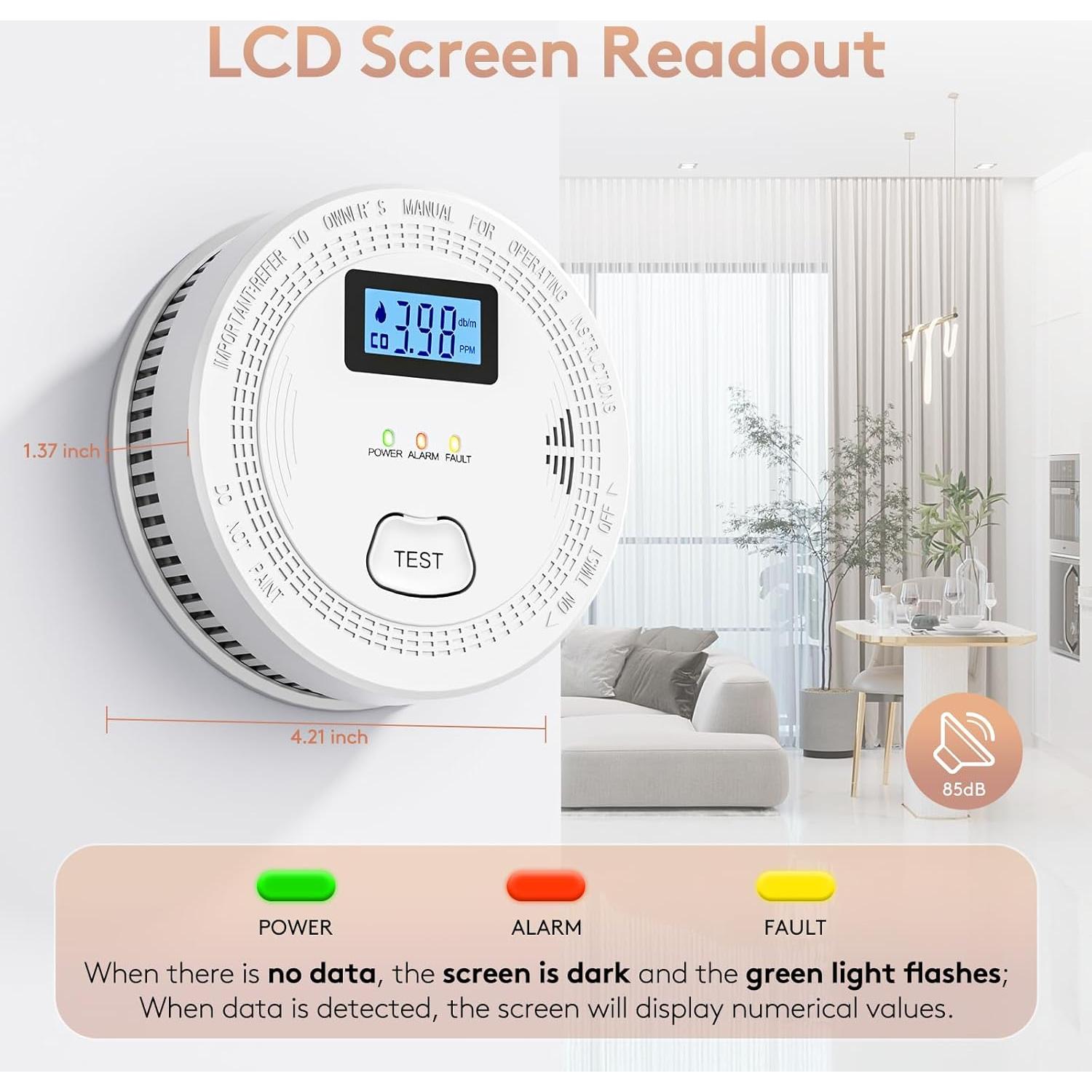 Detector de Humo y Monóxido de Carbono OLUNCLE 2 en 1 85dB