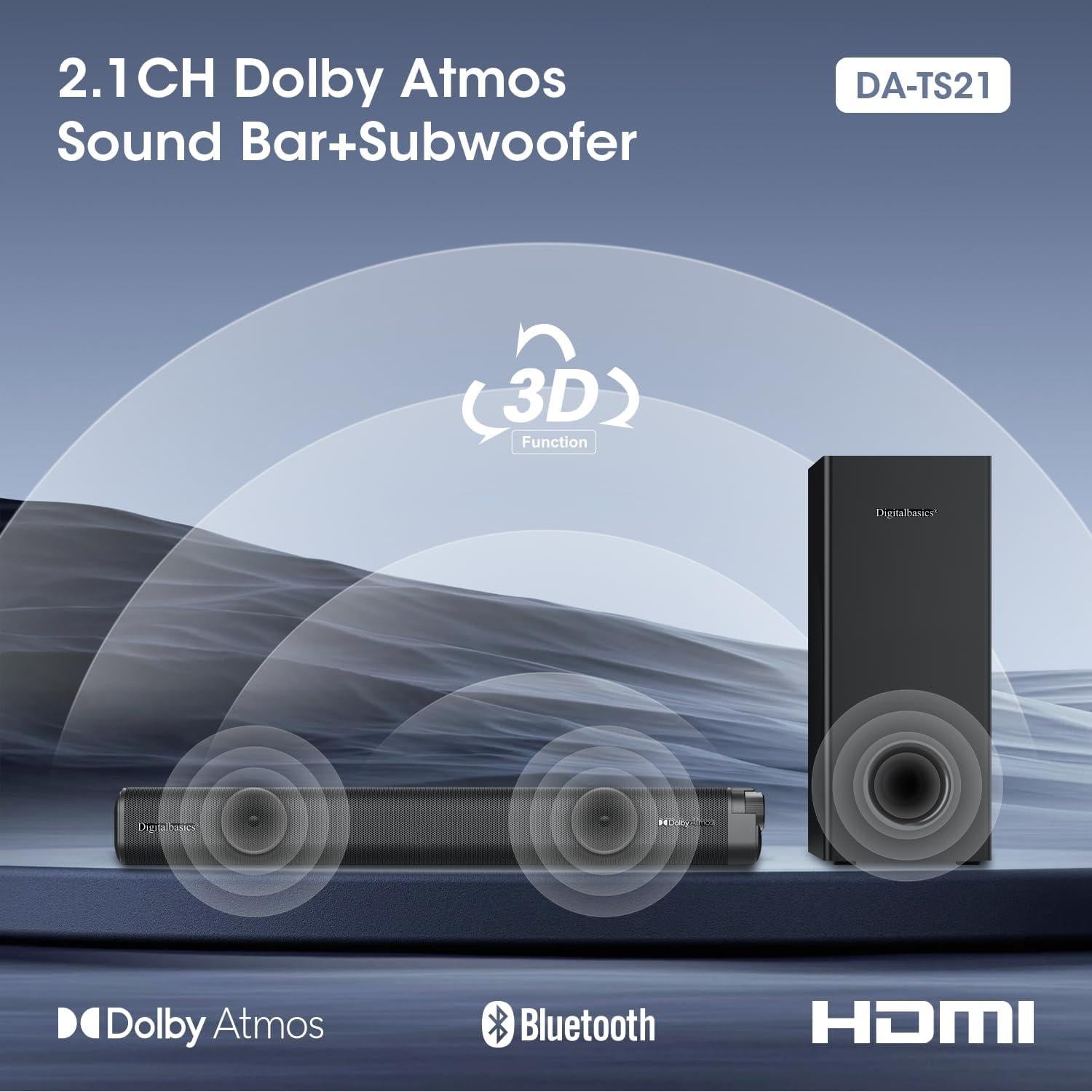 Barra de Sonido 2.1CH Chaowei con Subwoofer 70W y Bluetooth 5.3