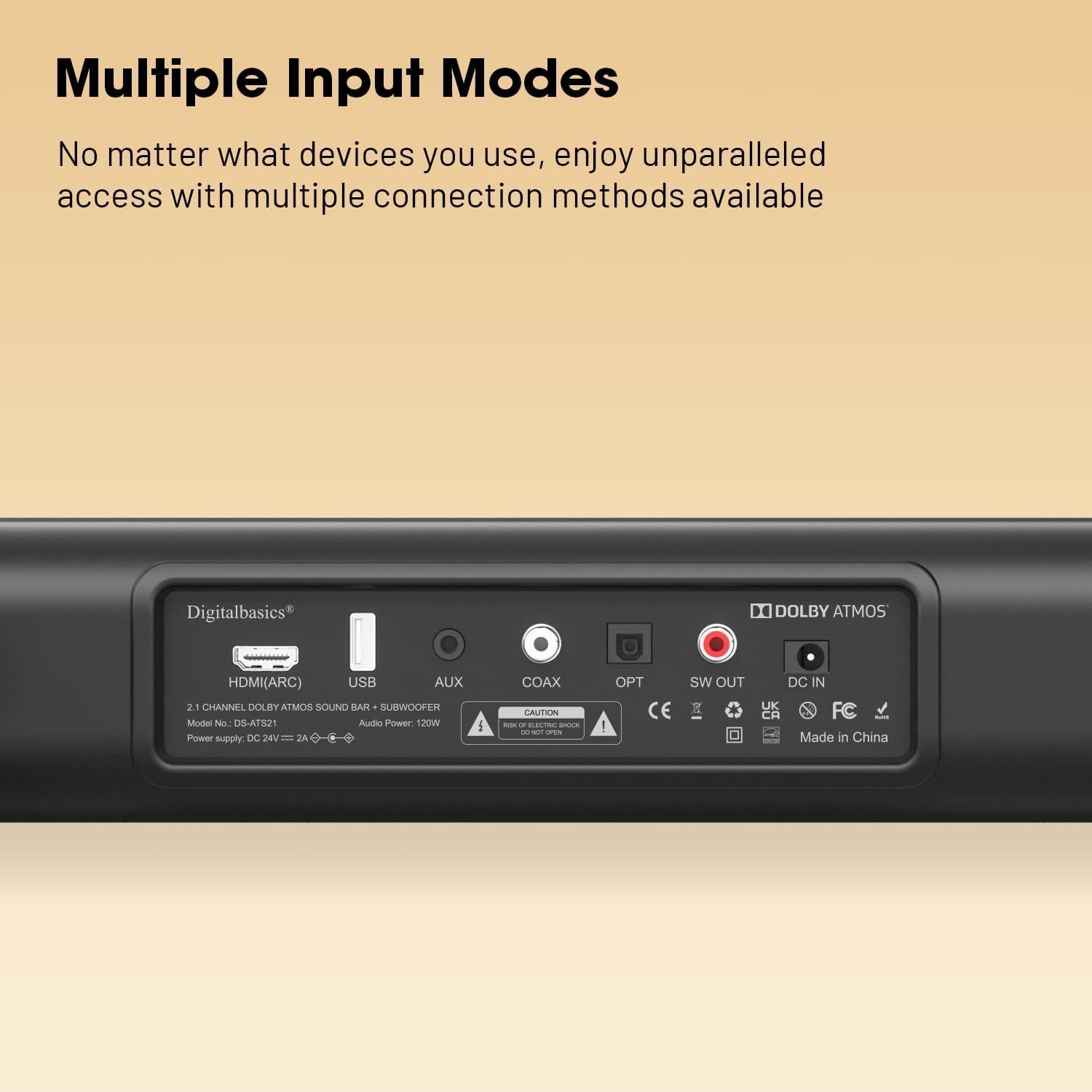 Barra de Sonido 2.1CH Chaowei con Subwoofer 70W y Bluetooth 5.3