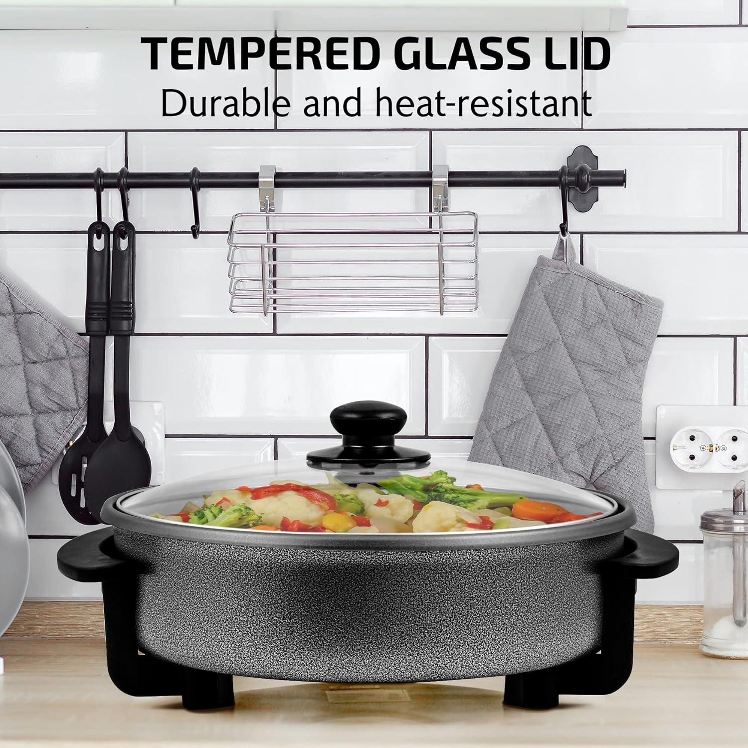 Sartén Eléctrica OVENTE 30 cm Antiadherente 1400W Tapa Vidrio