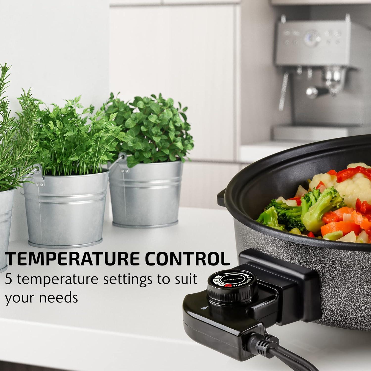 Sartén Eléctrica OVENTE 30 cm Antiadherente 1400W Tapa Vidrio