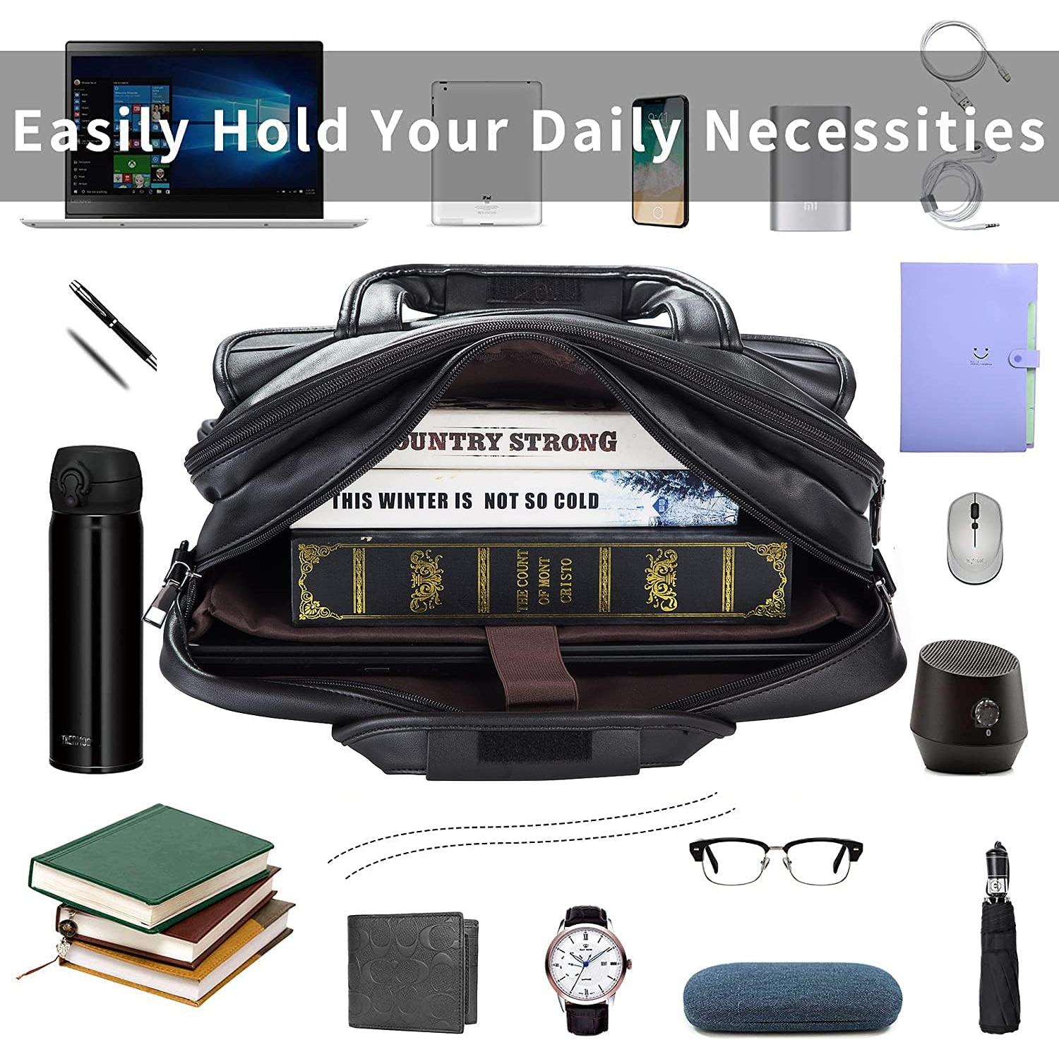 Maletín de Negocios Seyfocnia para Laptop 17.3" Cuero Negro