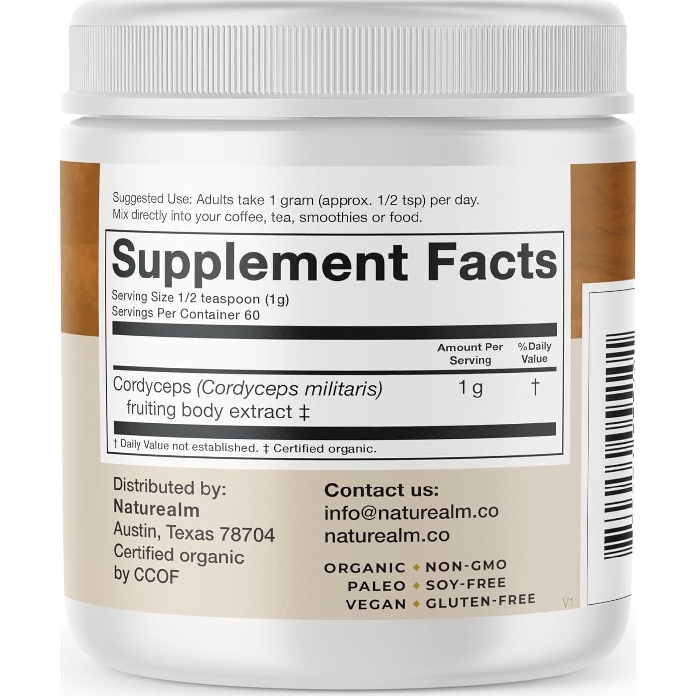 Polvo de Hongo Cordyceps Naturealm 59.5g - Energía y Enfoque