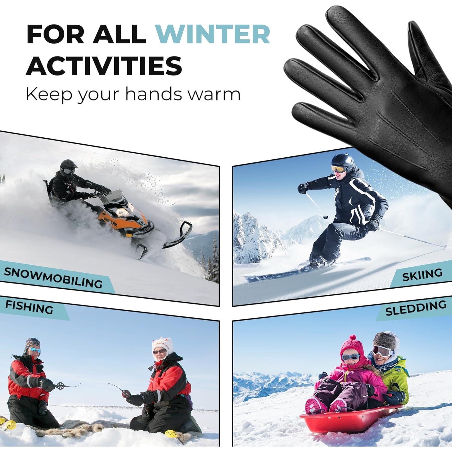 Guantes de Cuero de Invierno M&H SINCE 1978 para Hombre - Negros