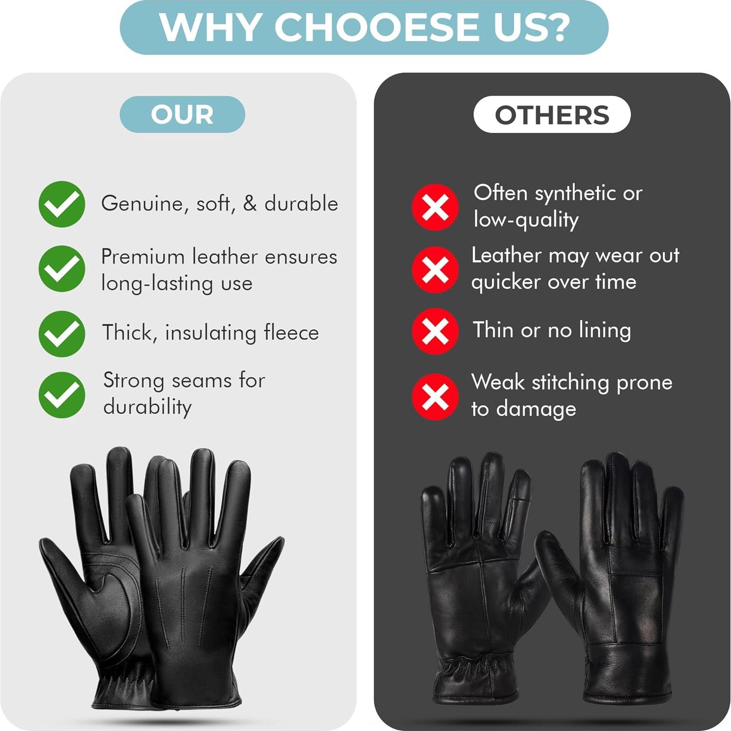 Guantes de Cuero de Invierno M&H para Hombre - Negros, Cálidos