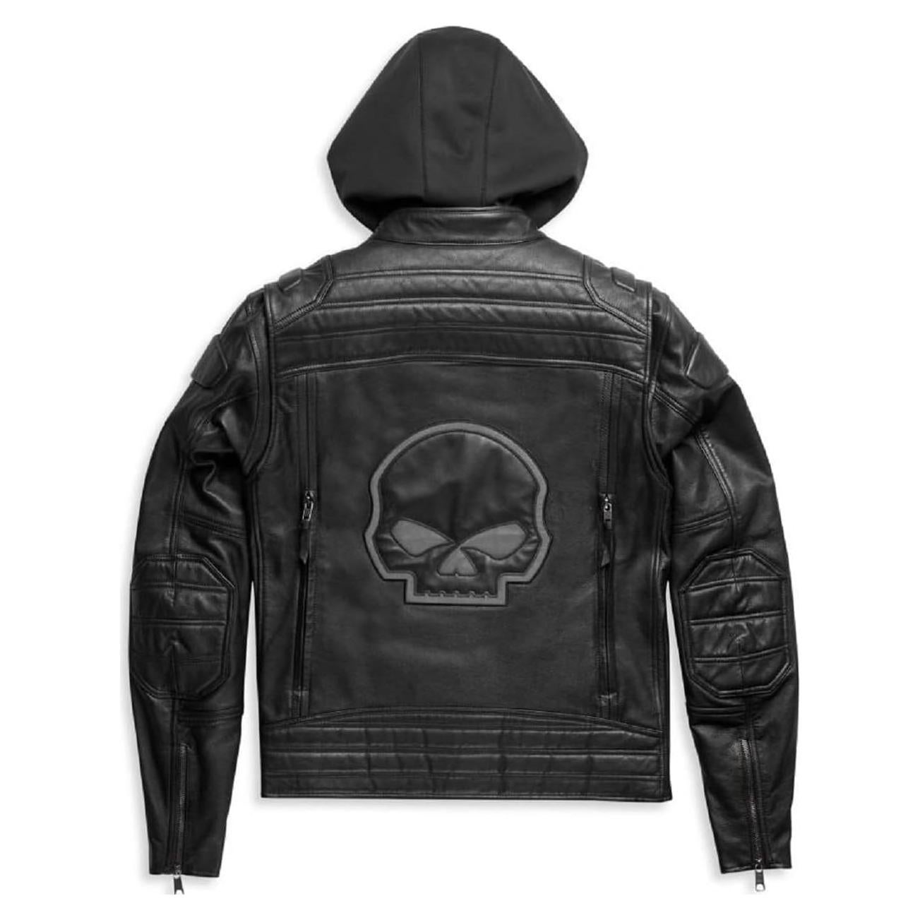 Chaqueta Biker de Cuero Negra con Capucha Removible para Hombre