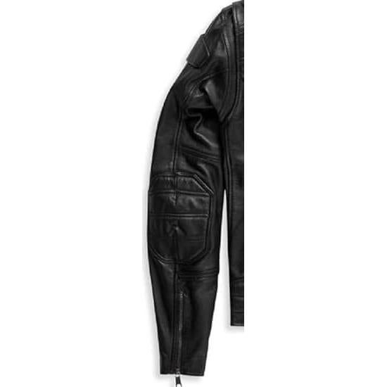 Chaqueta Biker de Cuero Negra con Capucha Removible para Hombre