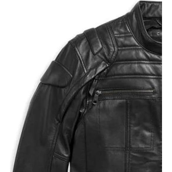 Chaqueta Biker de Cuero Negra con Capucha Removible para Hombre