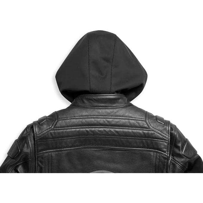 Chaqueta de Cuero Hombre Passing Link Negra con Capucha