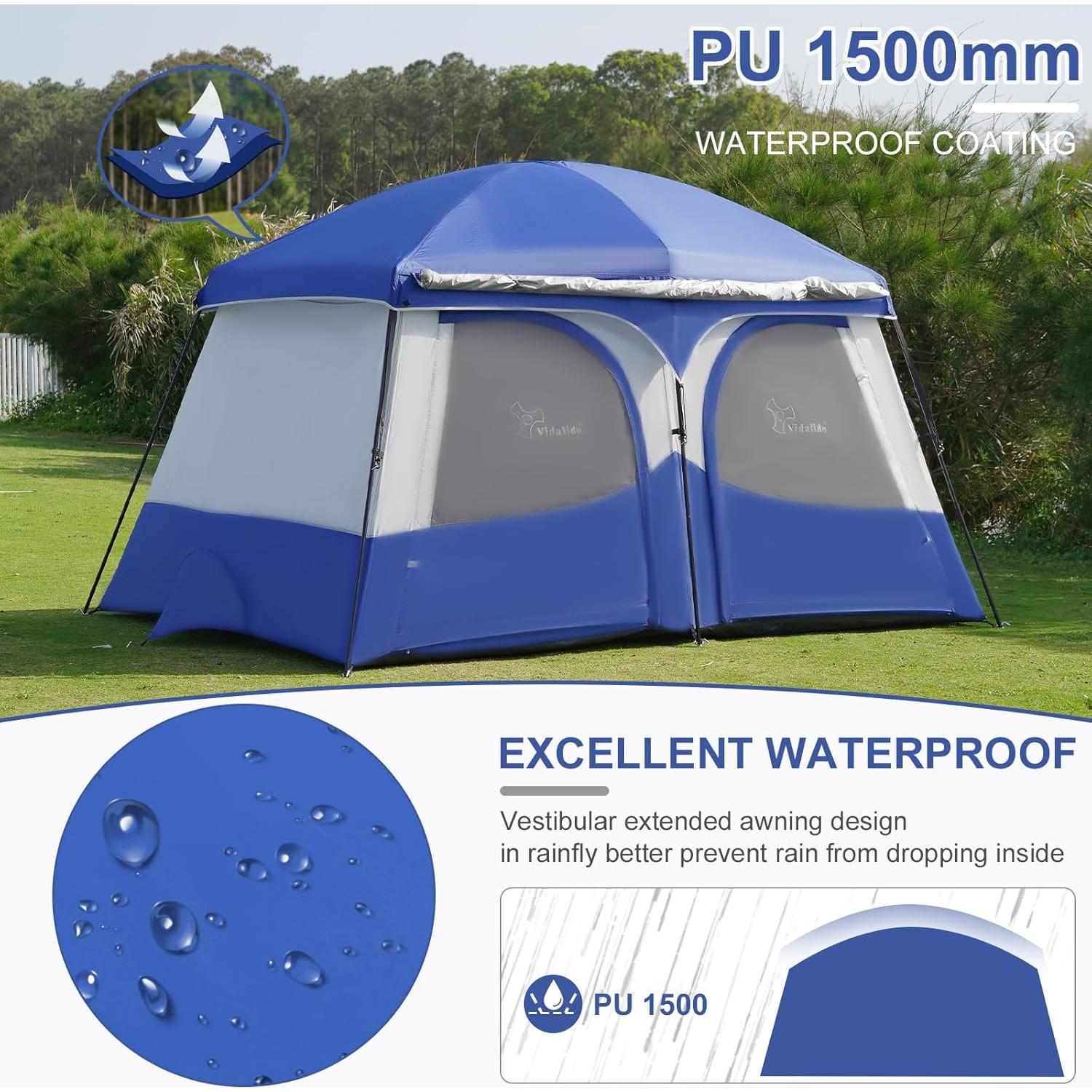 Tienda de Camping Vidalido para 4 Personas Impermeable Azul
