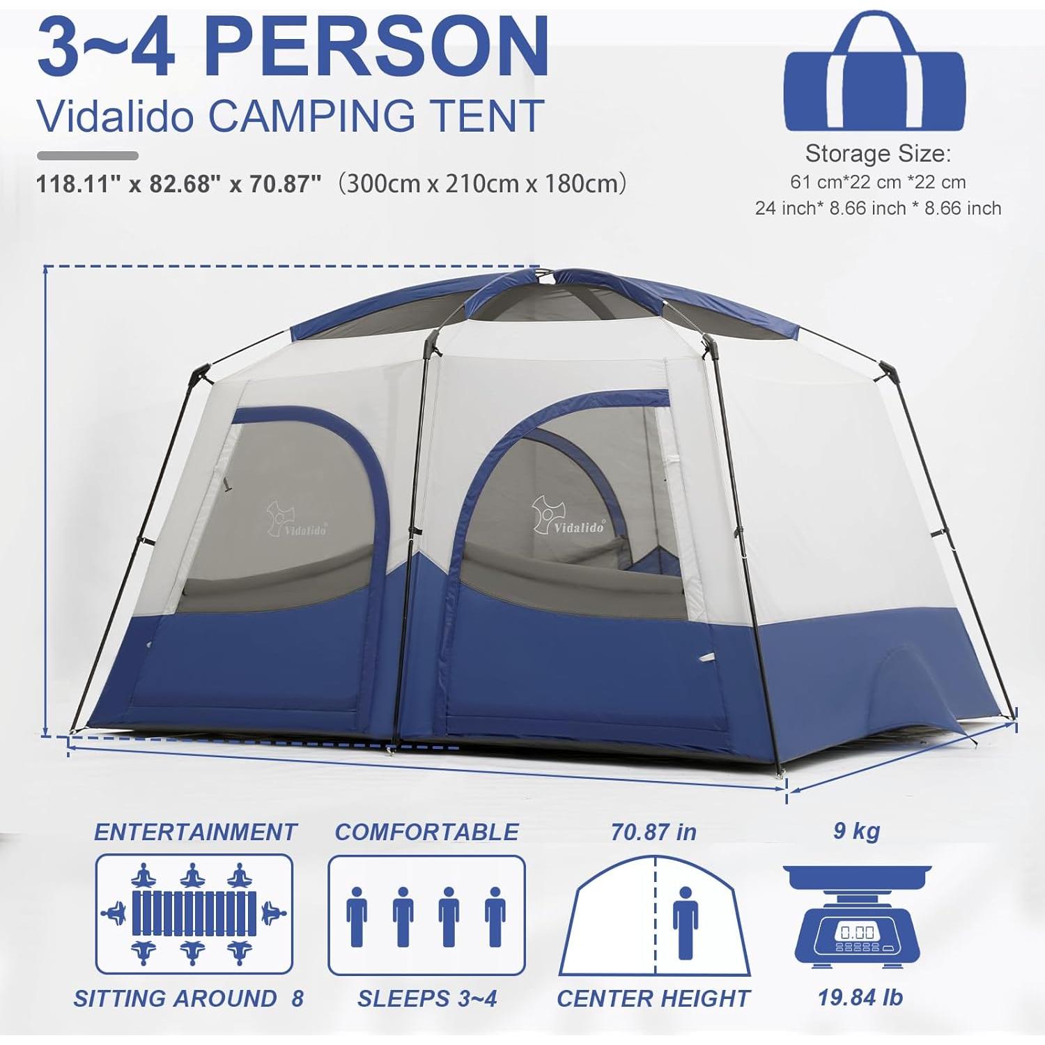 Tienda de Camping Vidalido para 4 Personas Impermeable Azul